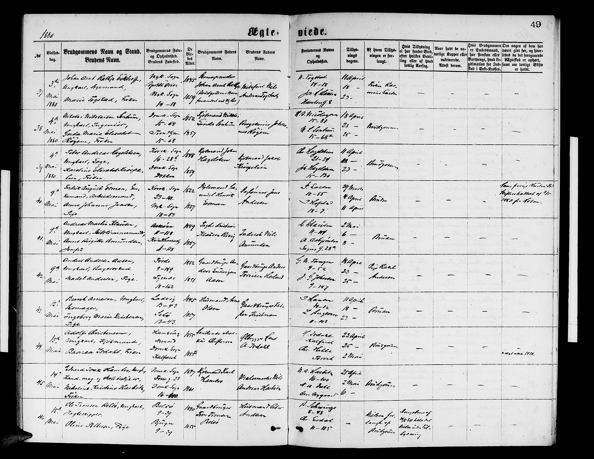 Domkirken sokneprestembete, AV/SAB-A-74801/H/Hab/L0031: Parish register (copy) no. D 3, 1877-1880, p. 49