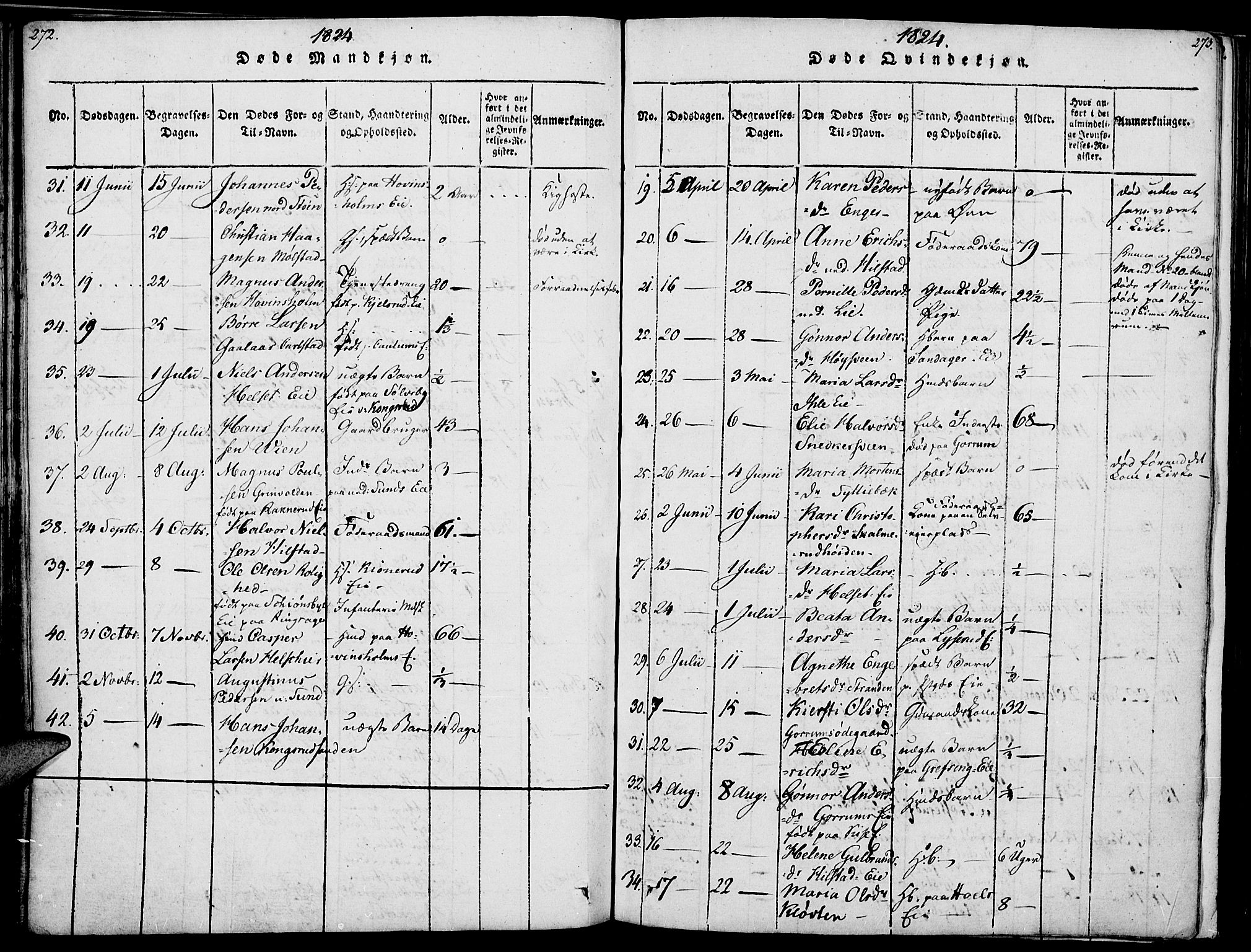 Nes prestekontor, Hedmark, SAH/PREST-020/K/Ka/L0002: Parish register (official) no. 2, 1813-1827, p. 272-273
