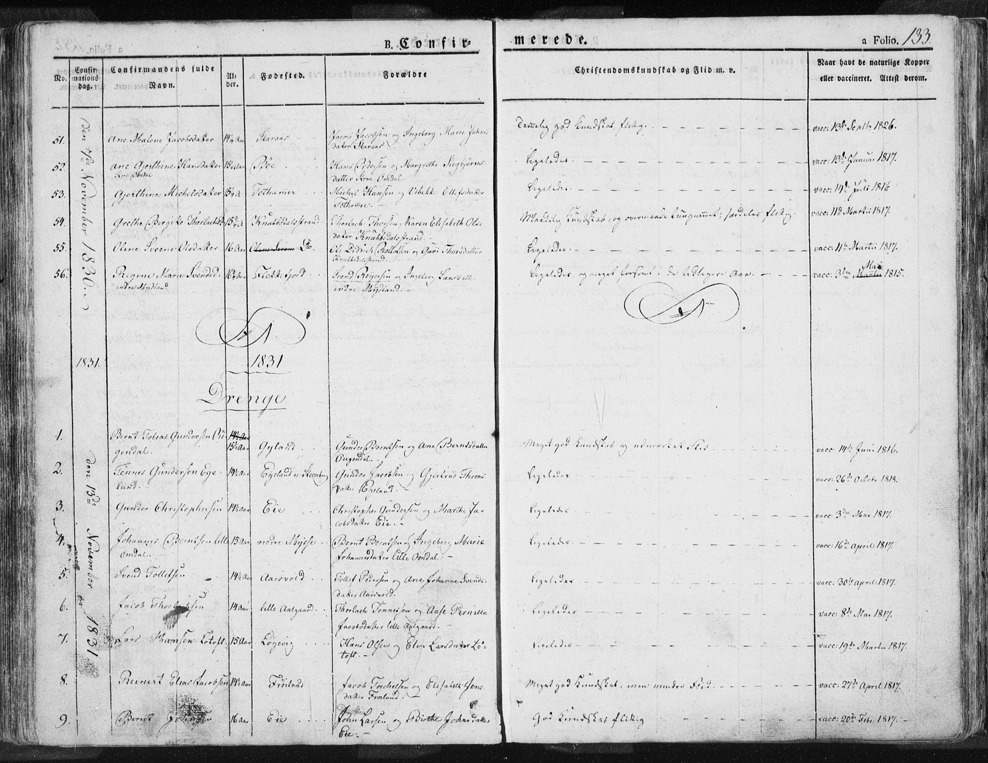 Sokndal sokneprestkontor, SAST/A-101808: Parish register (official) no. A 7.1, 1826-1842, p. 133