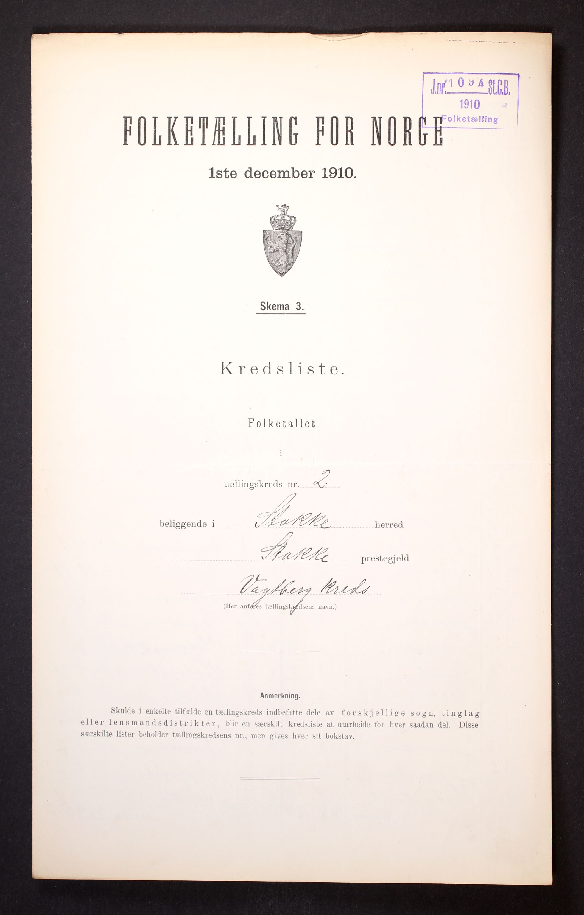 RA, 1910 census for Stokke, 1910, p. 10