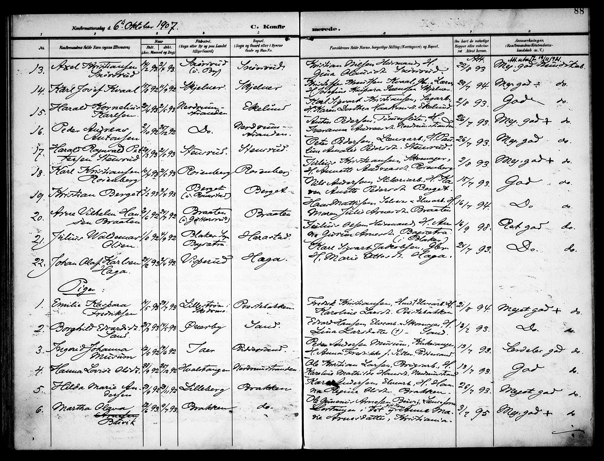 Fet prestekontor Kirkebøker, SAO/A-10370a/F/Fa/L0016: Parish register (official) no. I 16, 1905-1914, p. 88