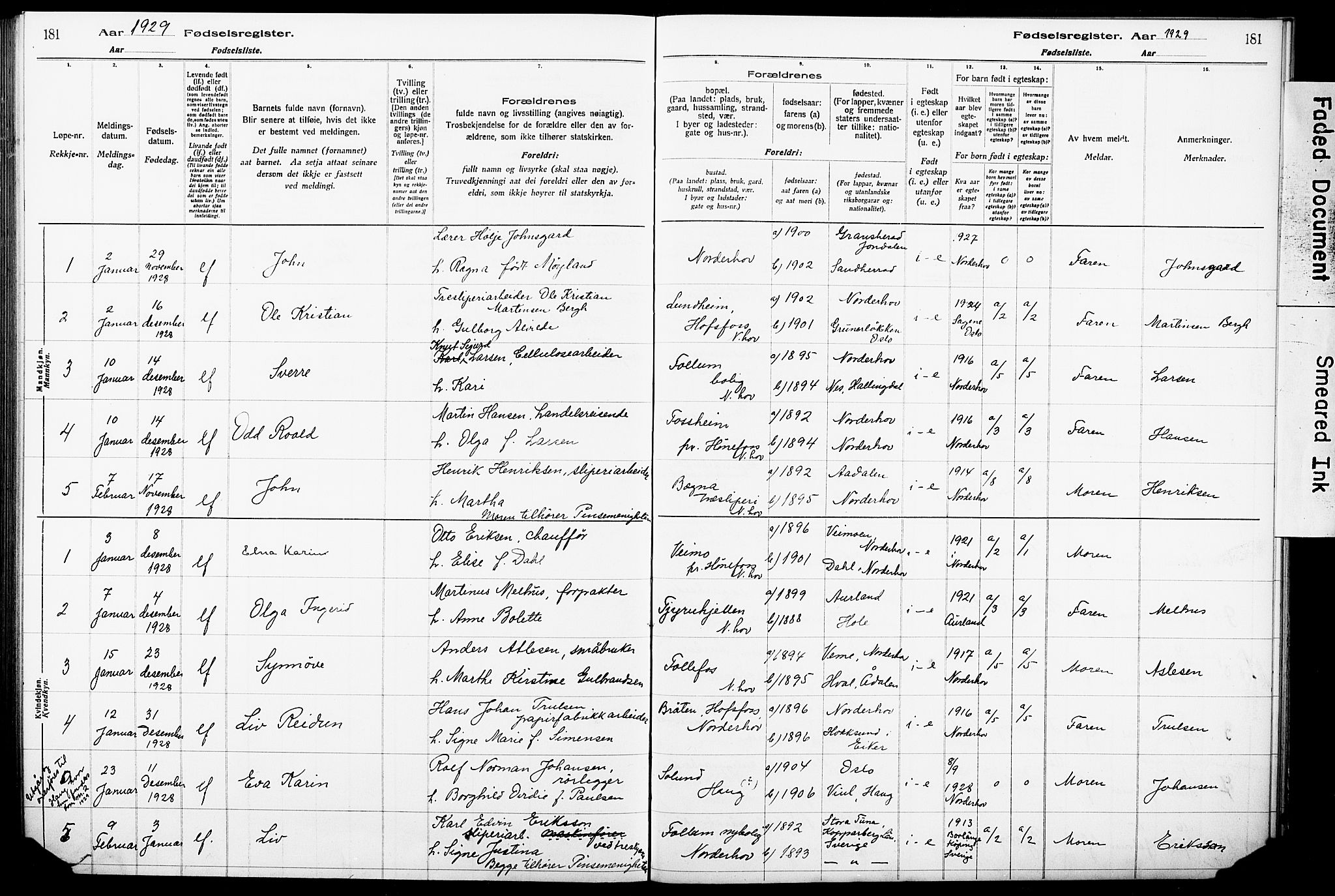 Norderhov kirkebøker, AV/SAKO-A-237/J/Ja/L0001: Birth register no. 1, 1916-1930, p. 181