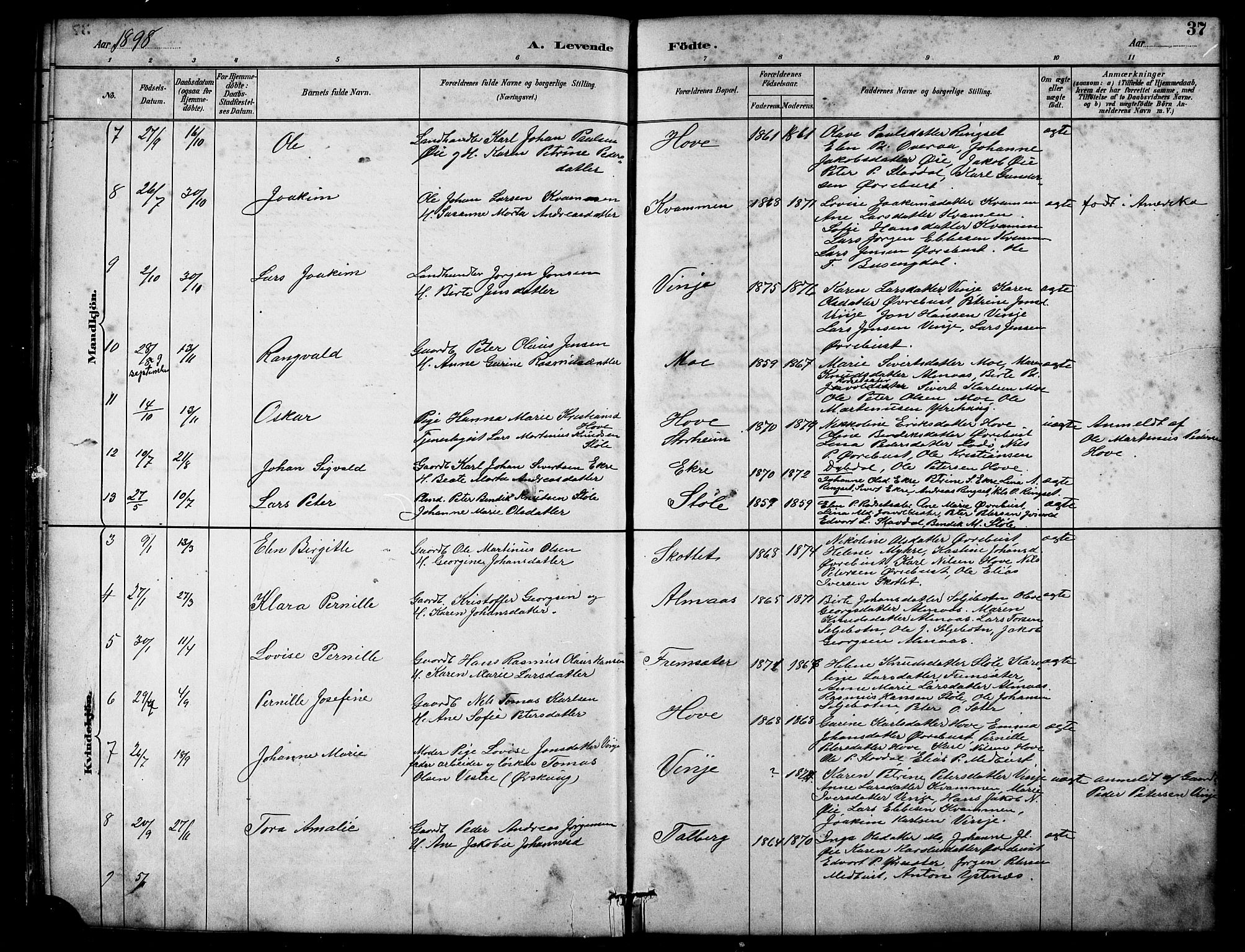 Ministerialprotokoller, klokkerbøker og fødselsregistre - Møre og Romsdal, AV/SAT-A-1454/521/L0302: Parish register (copy) no. 521C03, 1882-1907, p. 37