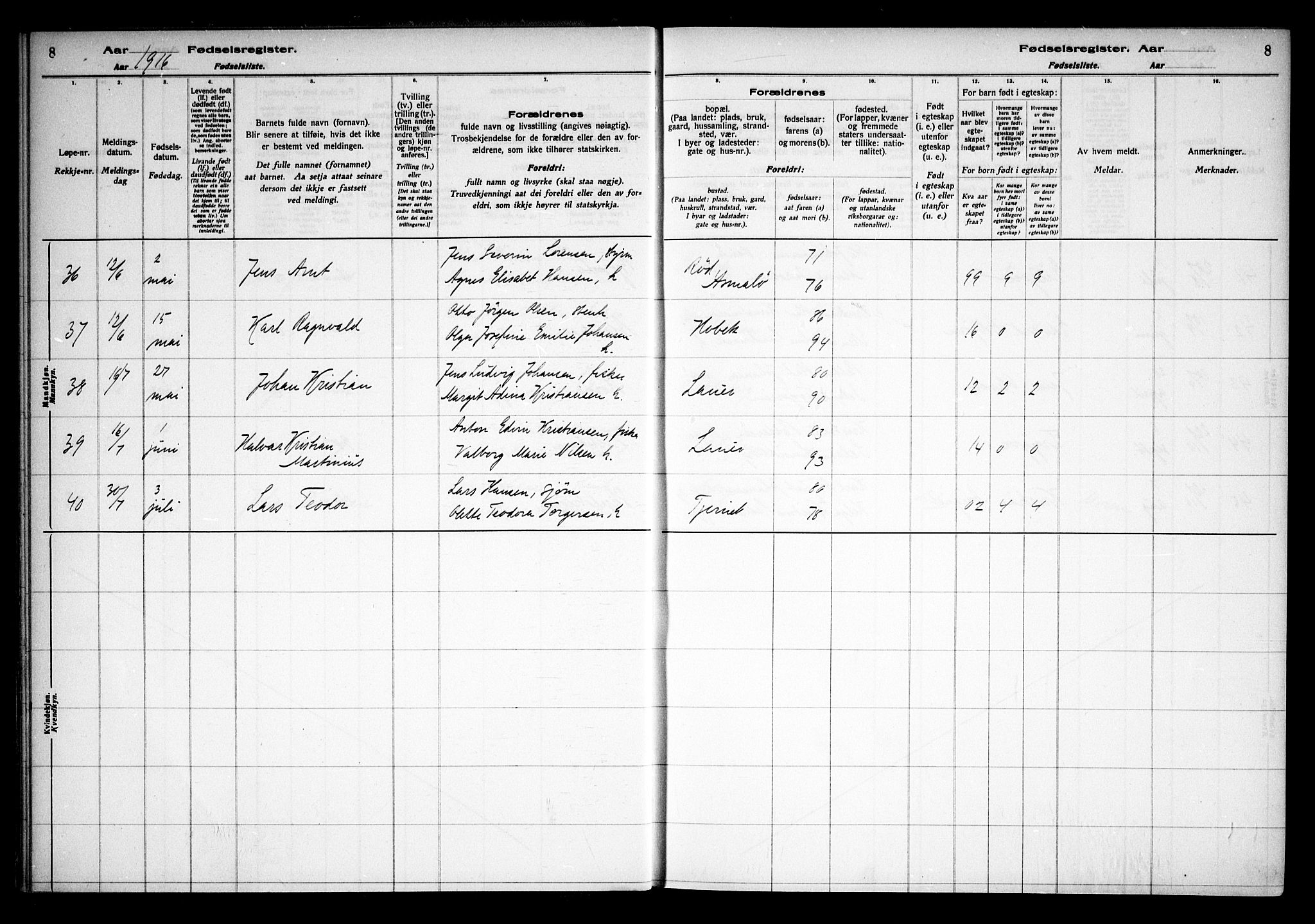 Hvaler prestekontor Kirkebøker, AV/SAO-A-2001/J/Ja/L0001: Birth register no. I 1, 1916-1938, p. 8