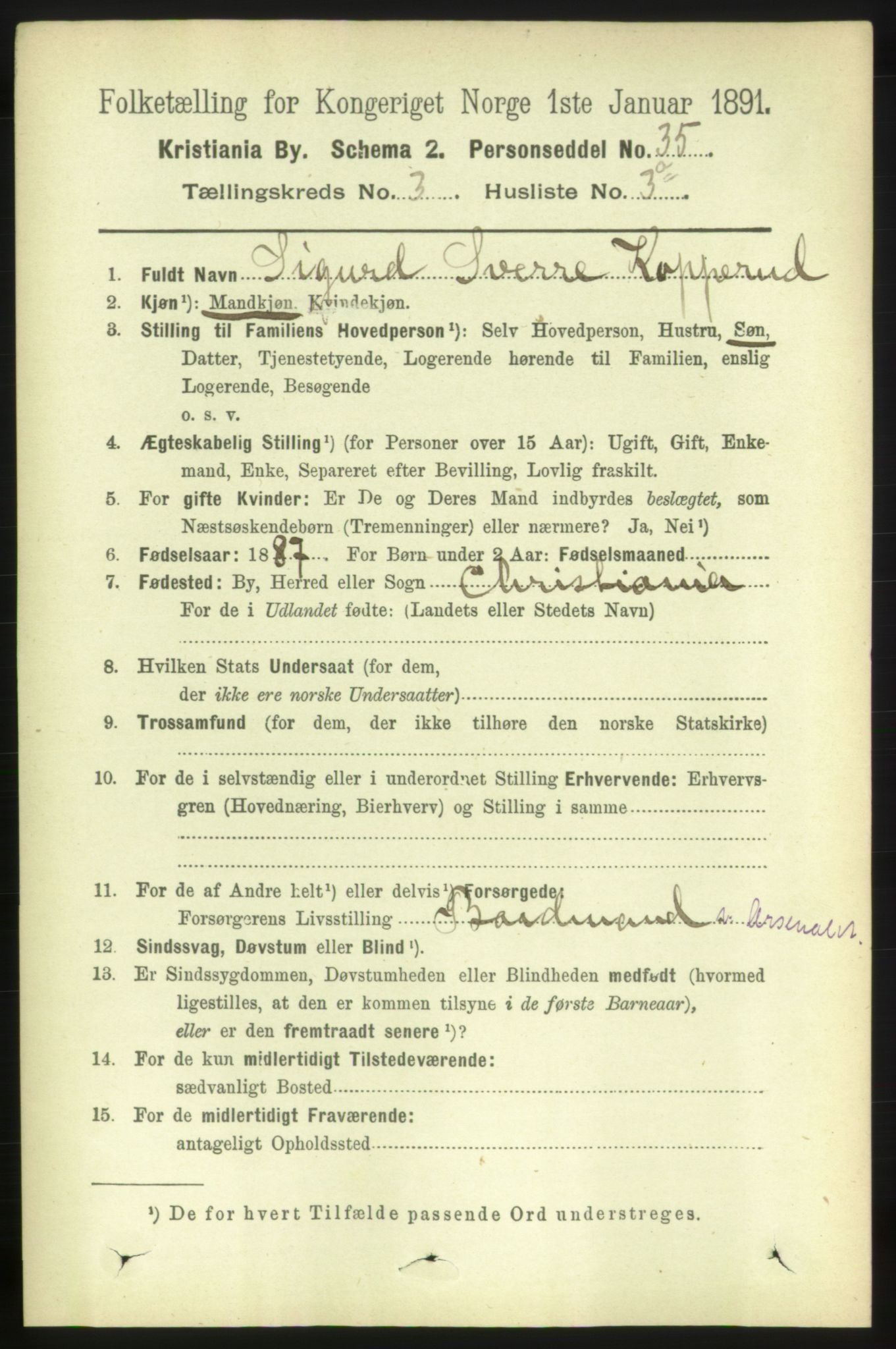 RA, 1891 census for 0301 Kristiania, 1891, p. 1291