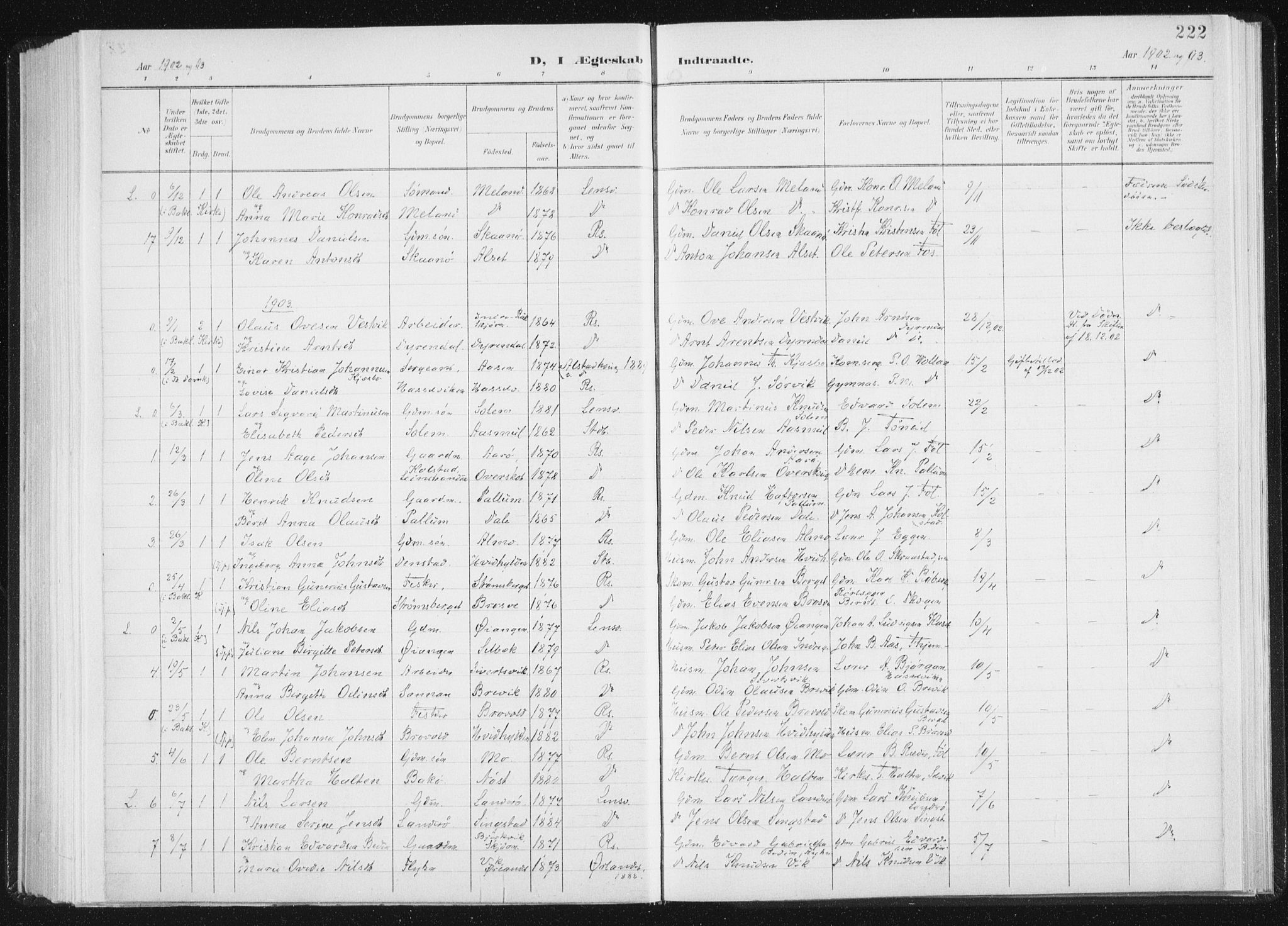 Ministerialprotokoller, klokkerbøker og fødselsregistre - Sør-Trøndelag, SAT/A-1456/647/L0635: Parish register (official) no. 647A02, 1896-1911, p. 222