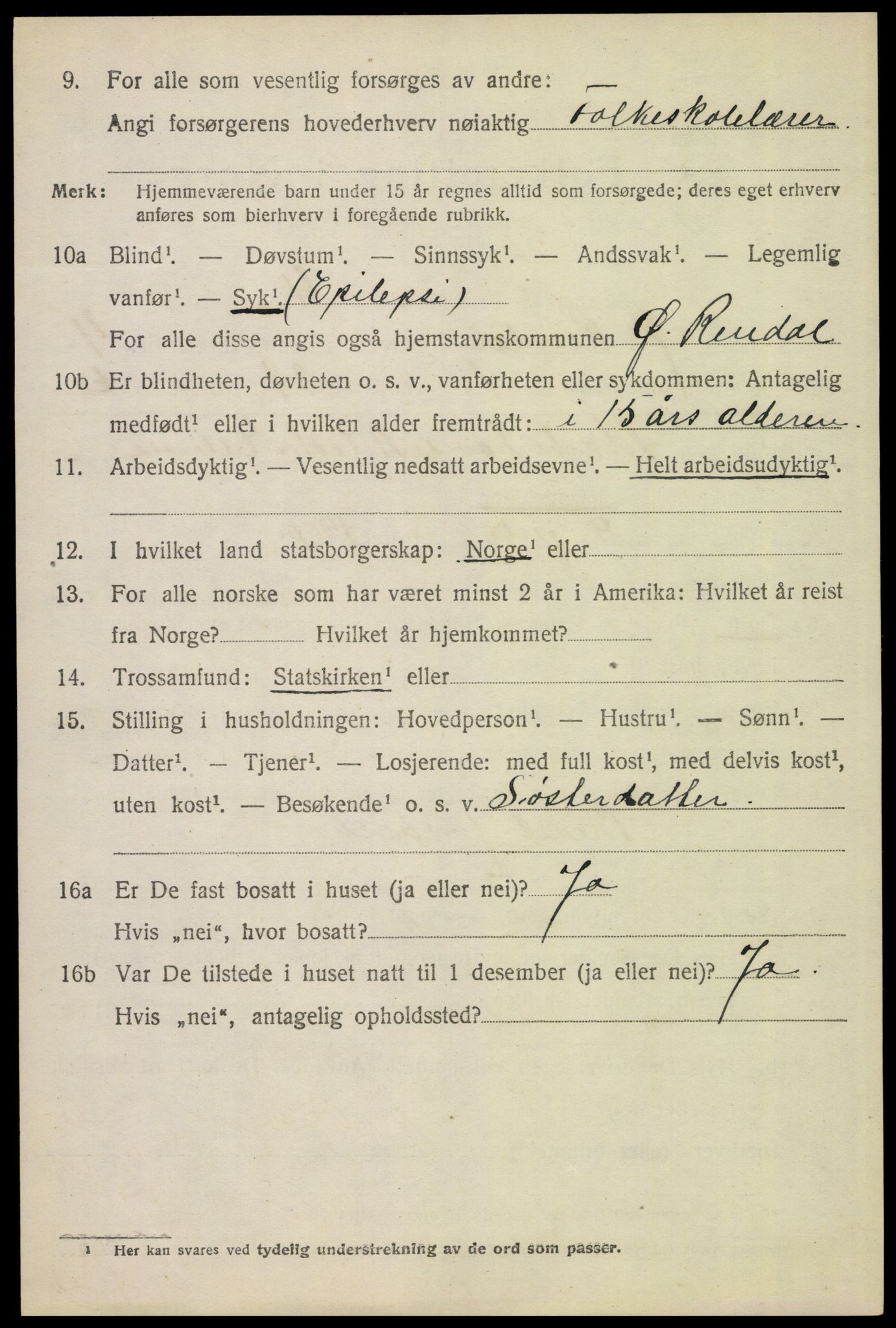 SAH, 1920 census for Øvre Rendal, 1920, p. 1588