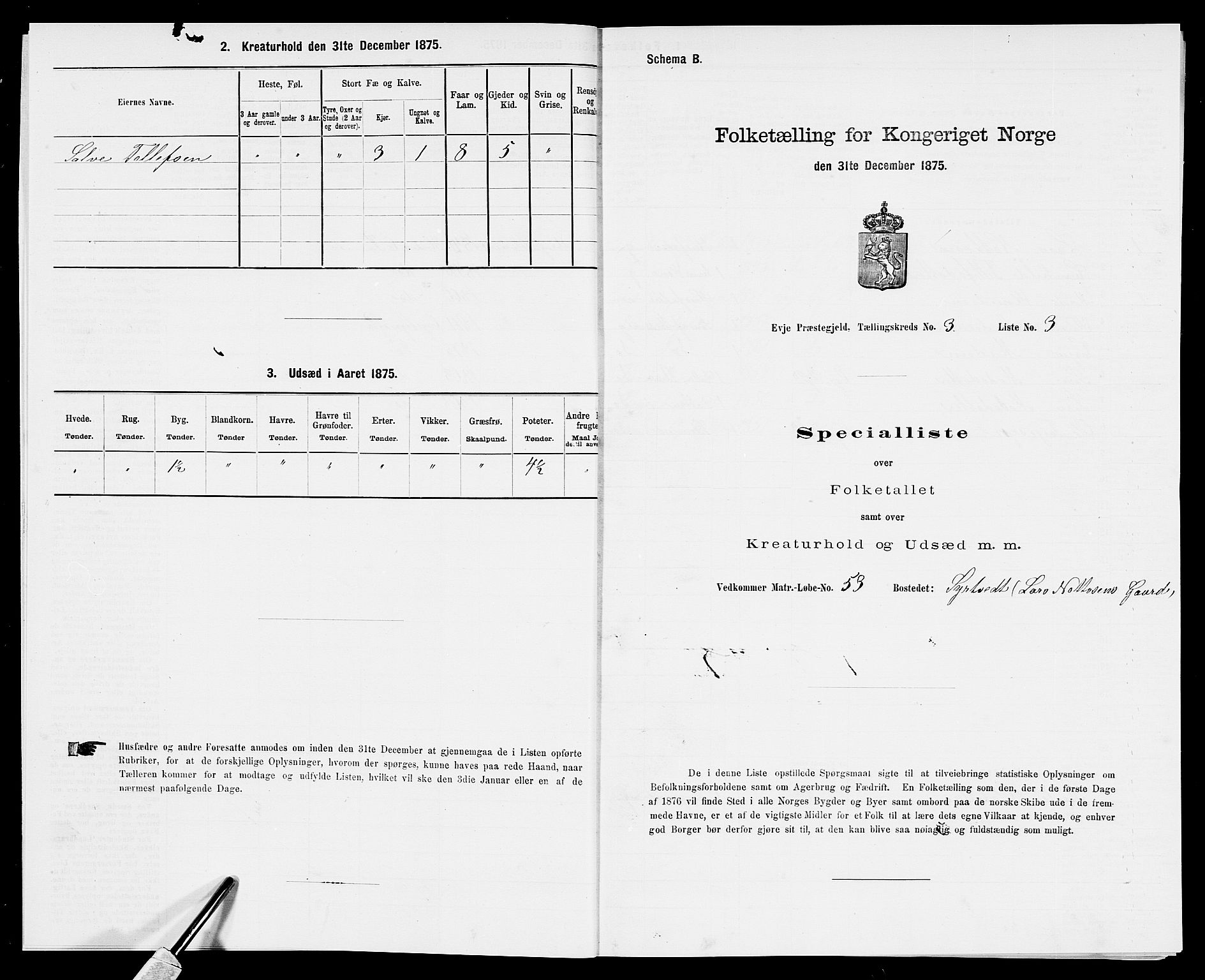 SAK, 1875 census for 0934P Evje, 1875, p. 191