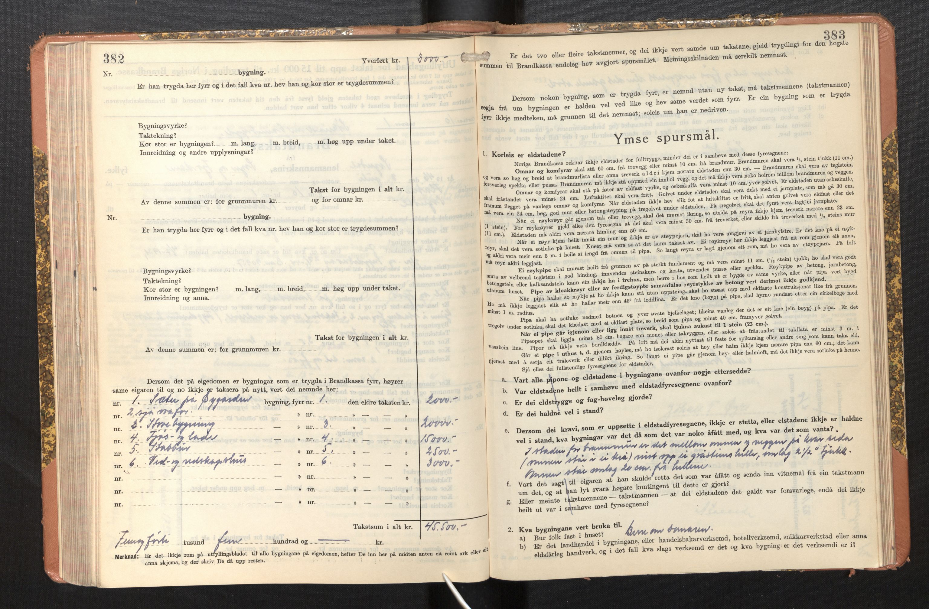 Lensmannen i Sogndal, AV/SAB-A-29901/0012/L0014: Branntakstprotokoll, skjematakst, 1938-1950, p. 382-383