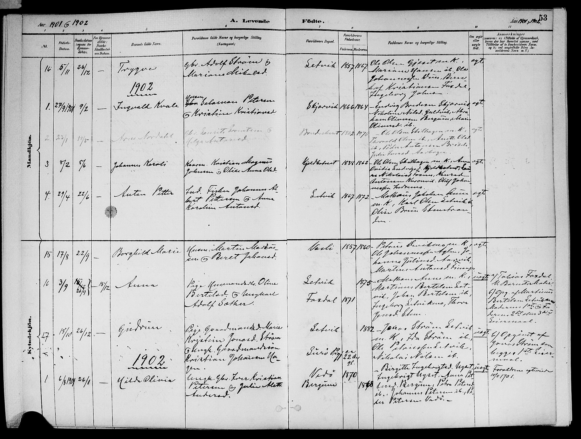 Ministerialprotokoller, klokkerbøker og fødselsregistre - Nord-Trøndelag, AV/SAT-A-1458/773/L0617: Parish register (official) no. 773A08, 1887-1910, p. 53