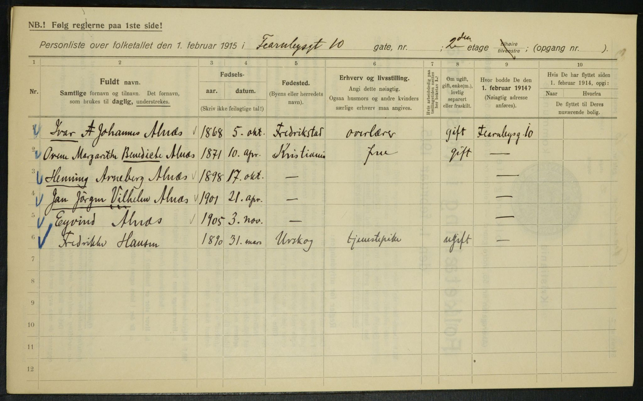 OBA, Municipal Census 1915 for Kristiania, 1915, p. 23535