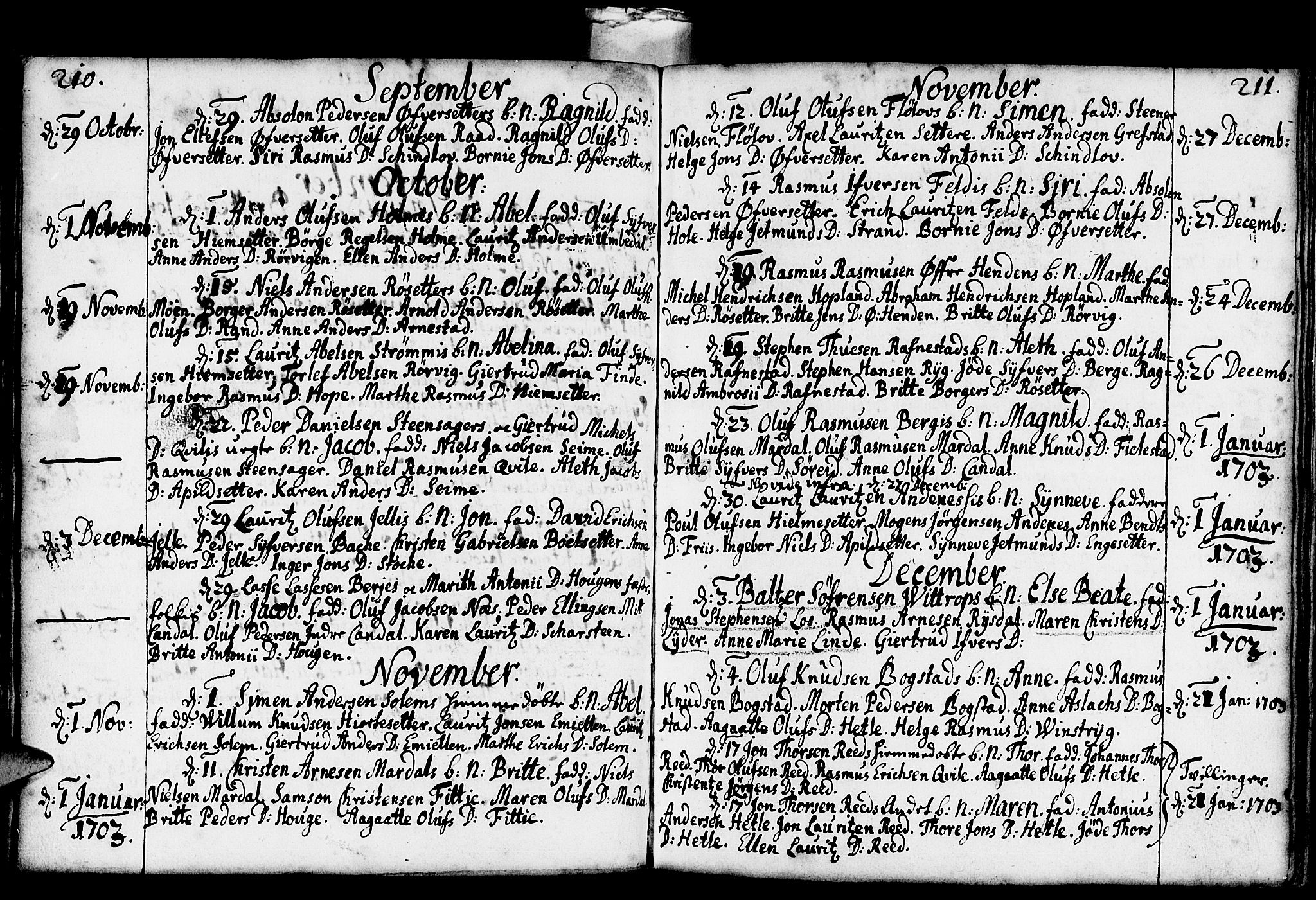 Gloppen sokneprestembete, SAB/A-80101/H/Haa/Haaa/L0001: Parish register (official) no. A 1, 1686-1711, p. 210-211