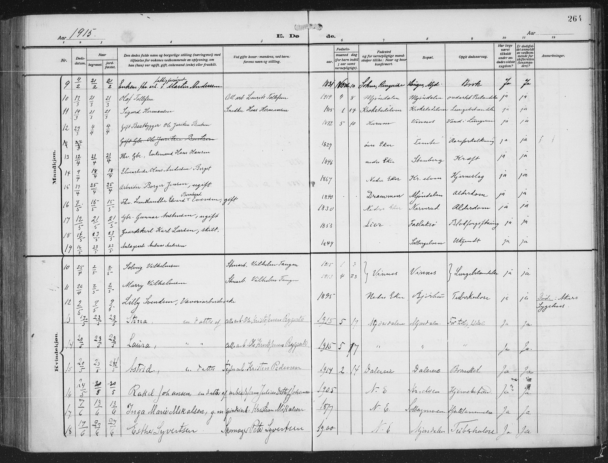 Nedre Eiker kirkebøker, AV/SAKO-A-612/F/Fa/L0007: Parish register (official) no. 7, 1912-1918, p. 264