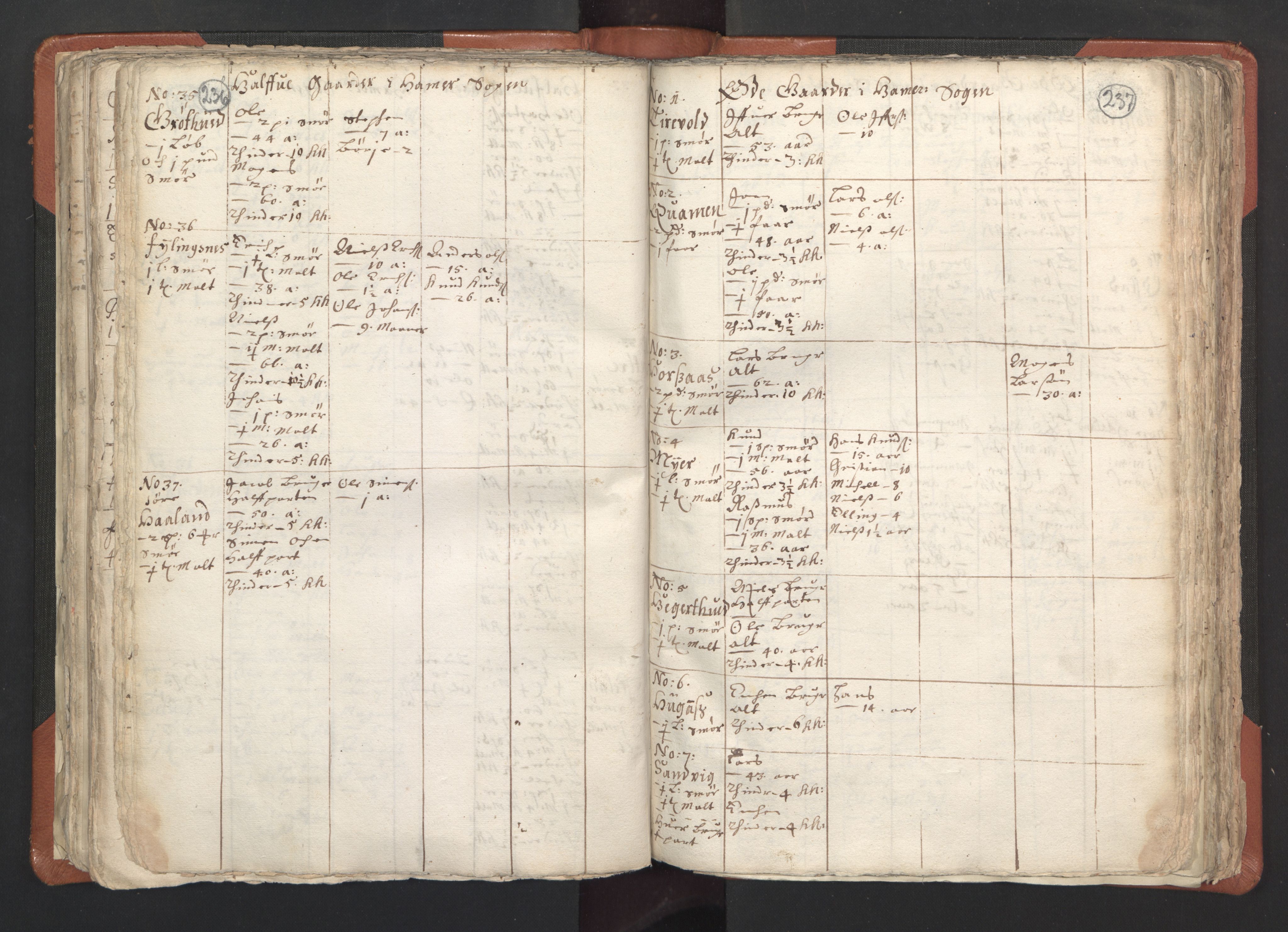 RA, Vicar's Census 1664-1666, no. 22: Nordhordland deanery, 1664-1666, p. 236-237