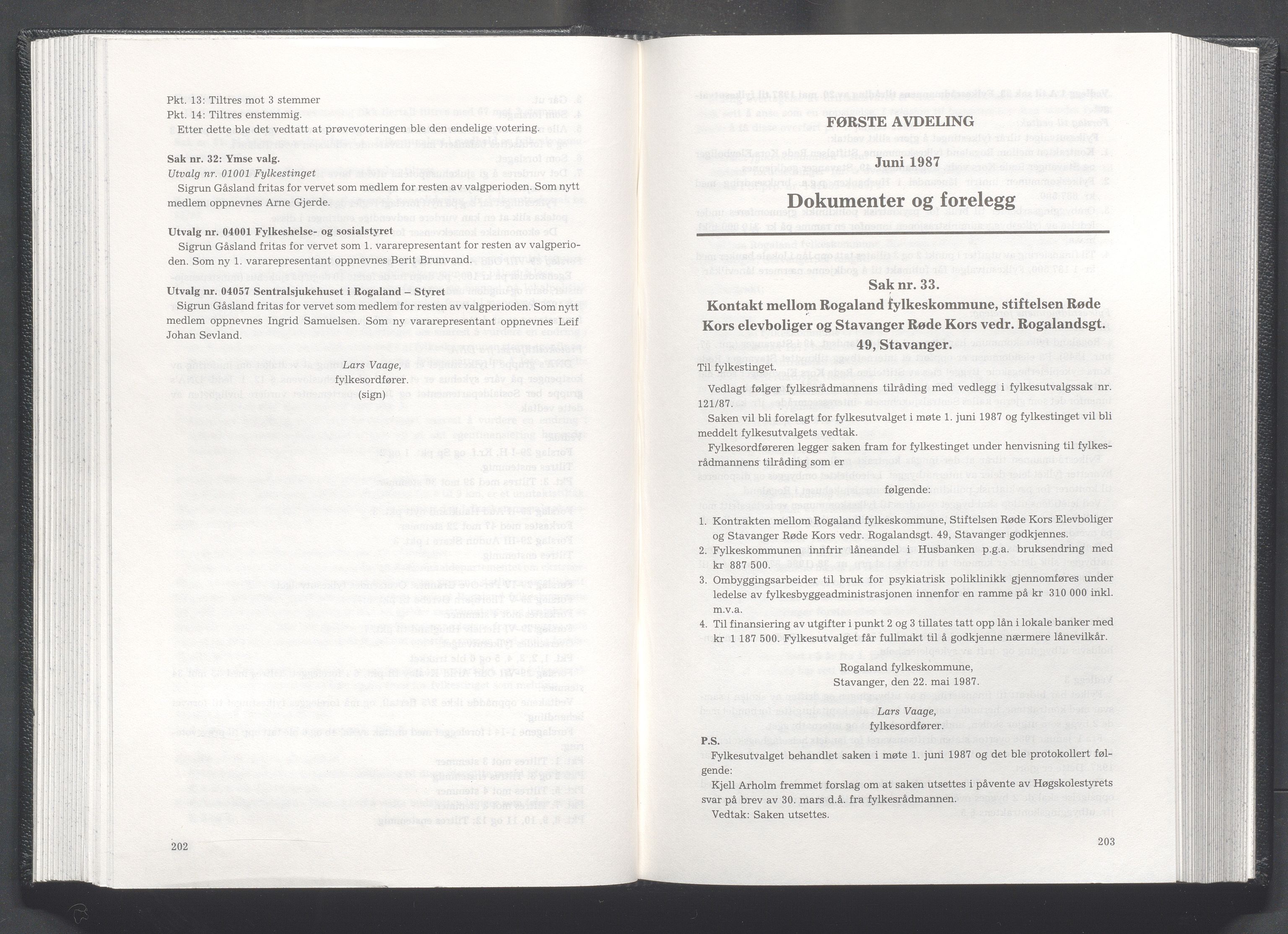 Rogaland fylkeskommune - Fylkesrådmannen , IKAR/A-900/A/Aa/Aaa/L0107: Møtebok , 1987, p. 202-203