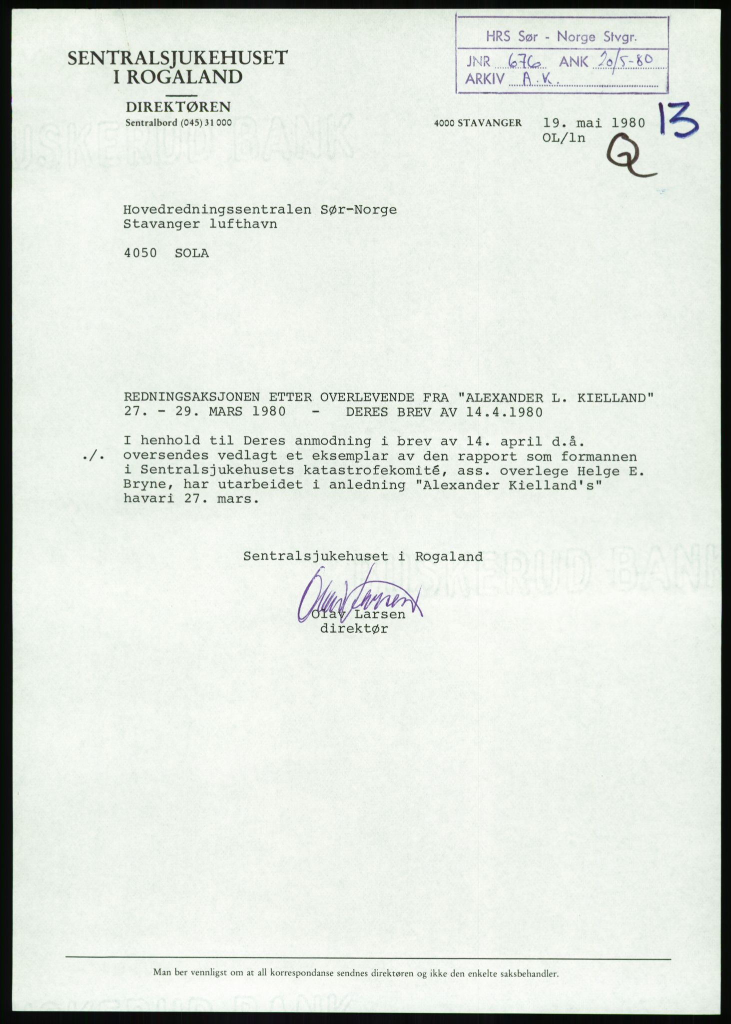 Justisdepartementet, Granskningskommisjonen ved Alexander Kielland-ulykken 27.3.1980, RA/S-1165/D/L0017: P Hjelpefartøy (Doku.liste + P1-P6 av 6)/Q Hovedredningssentralen (Q0-Q27 av 27), 1980-1981, p. 316