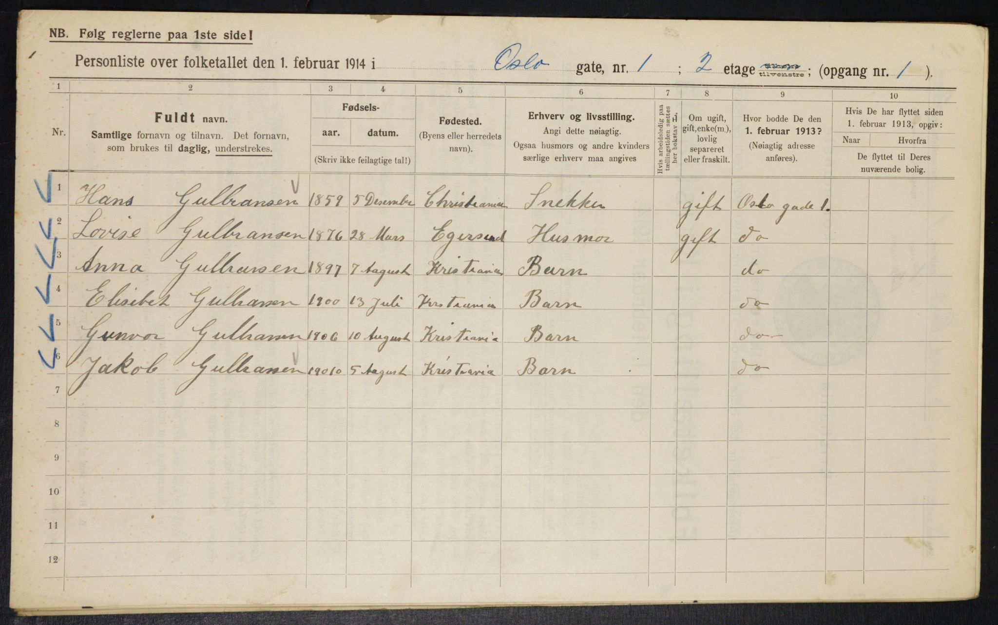 OBA, Municipal Census 1914 for Kristiania, 1914, p. 77018