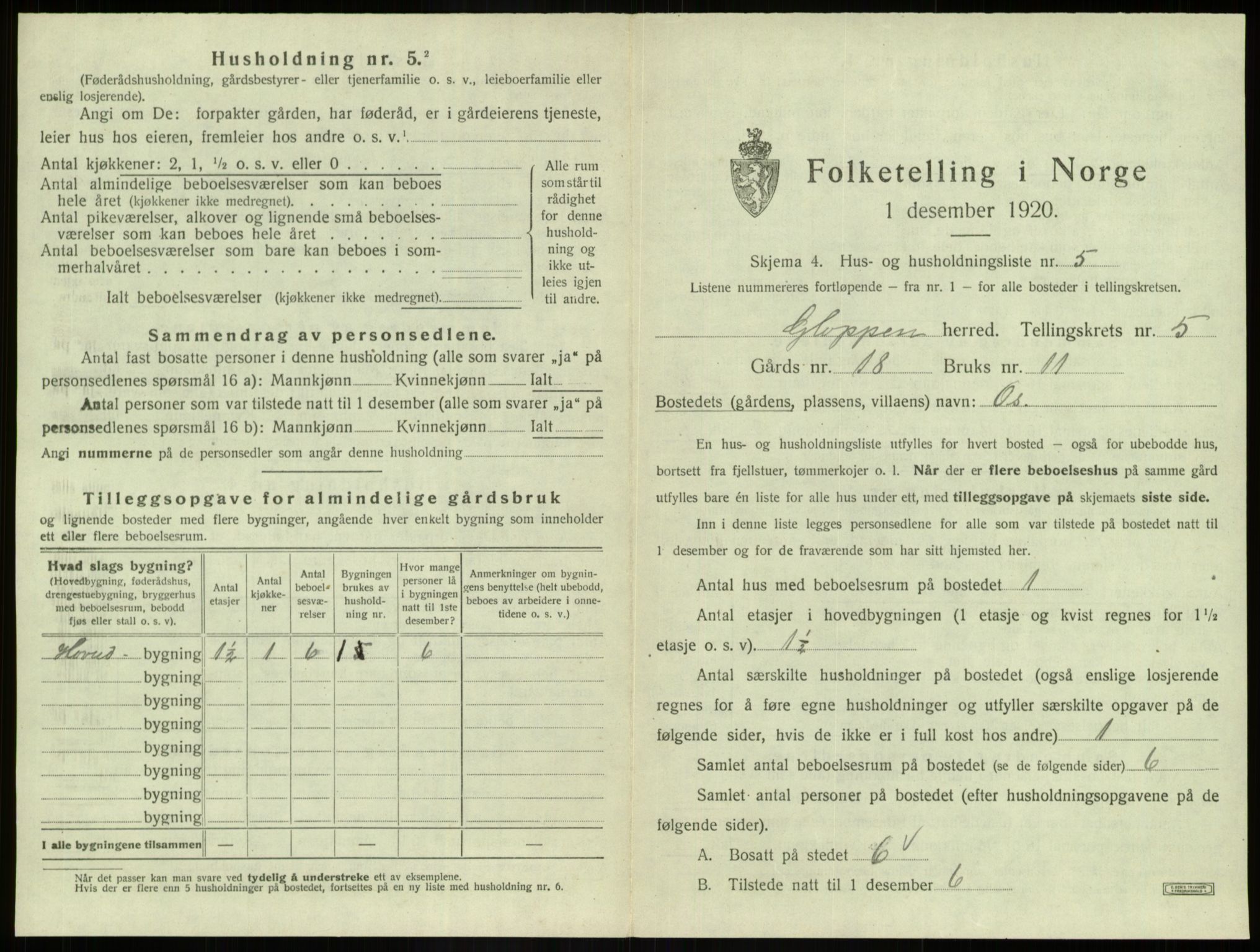 SAB, 1920 census for Gloppen, 1920, p. 401