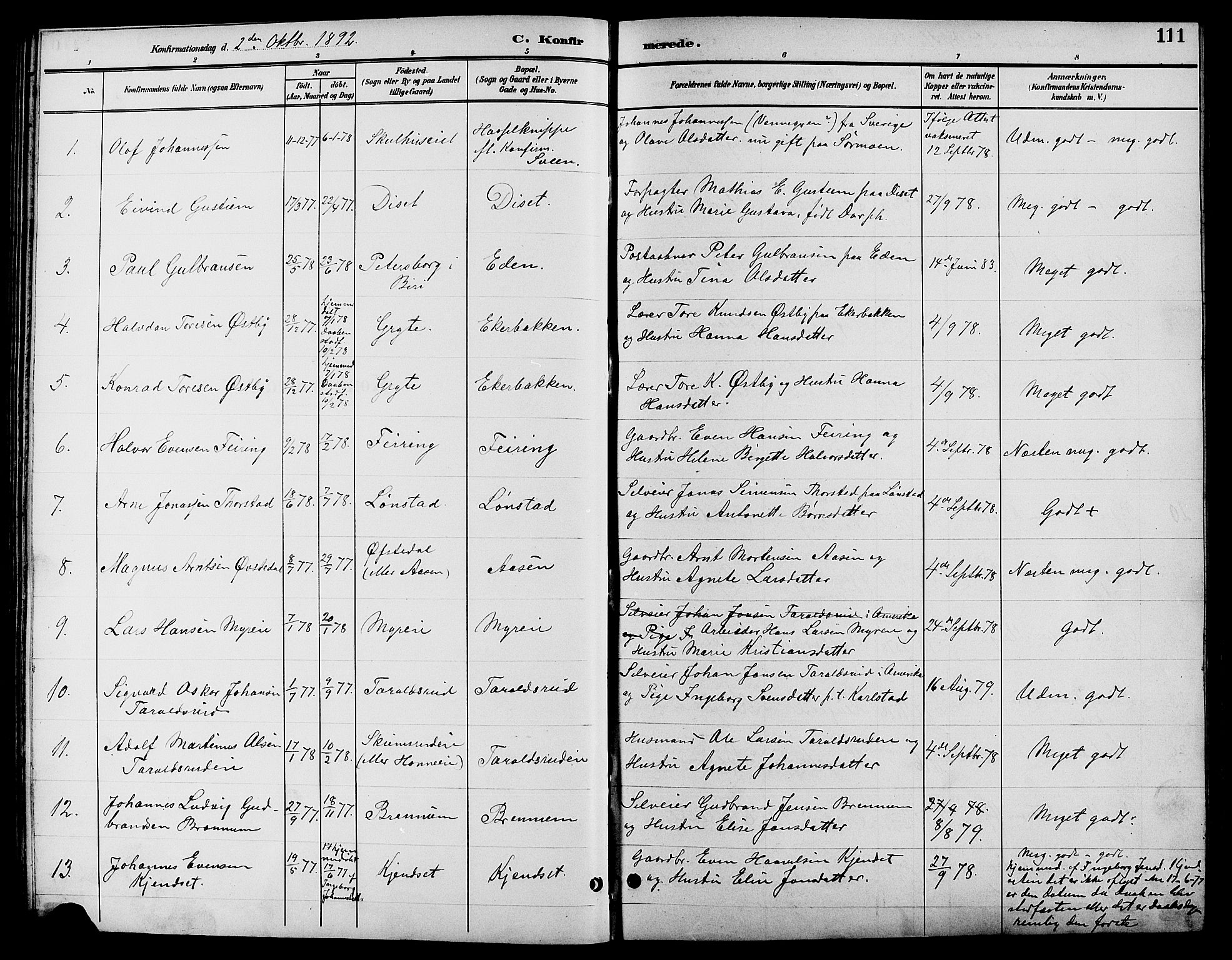 Biri prestekontor, SAH/PREST-096/H/Ha/Hab/L0004: Parish register (copy) no. 4, 1892-1909, p. 111