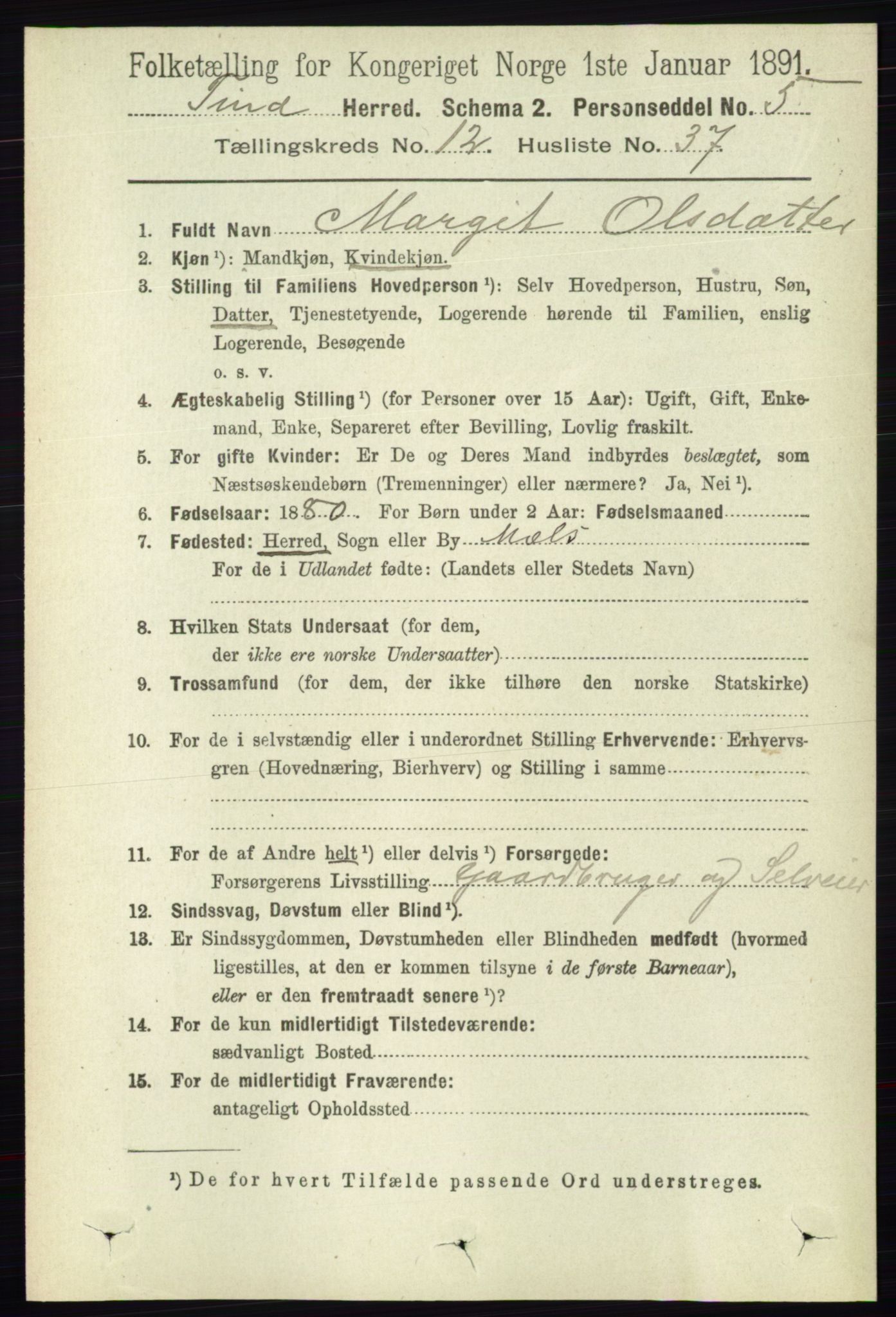 RA, 1891 census for 0826 Tinn, 1891, p. 2532