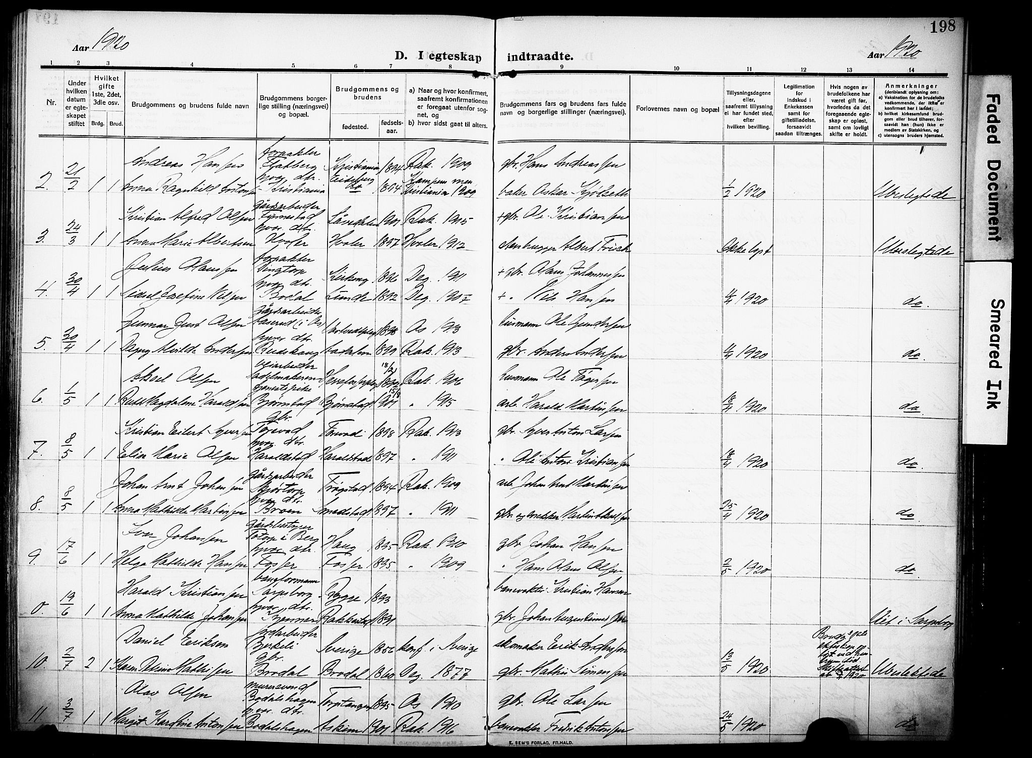 Rakkestad prestekontor Kirkebøker, AV/SAO-A-2008/F/Fa/L0015: Parish register (official) no. I 15, 1909-1922, p. 198