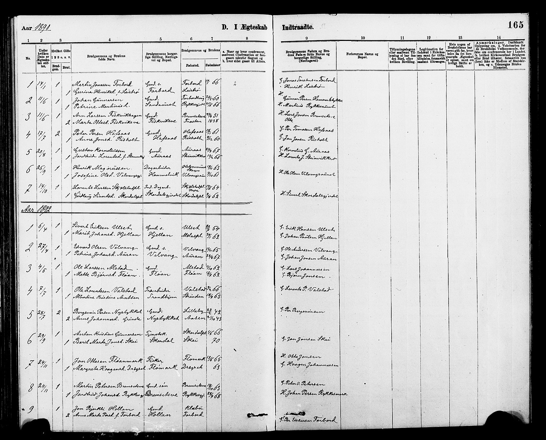Ministerialprotokoller, klokkerbøker og fødselsregistre - Nord-Trøndelag, SAT/A-1458/712/L0103: Parish register (copy) no. 712C01, 1878-1917, p. 165