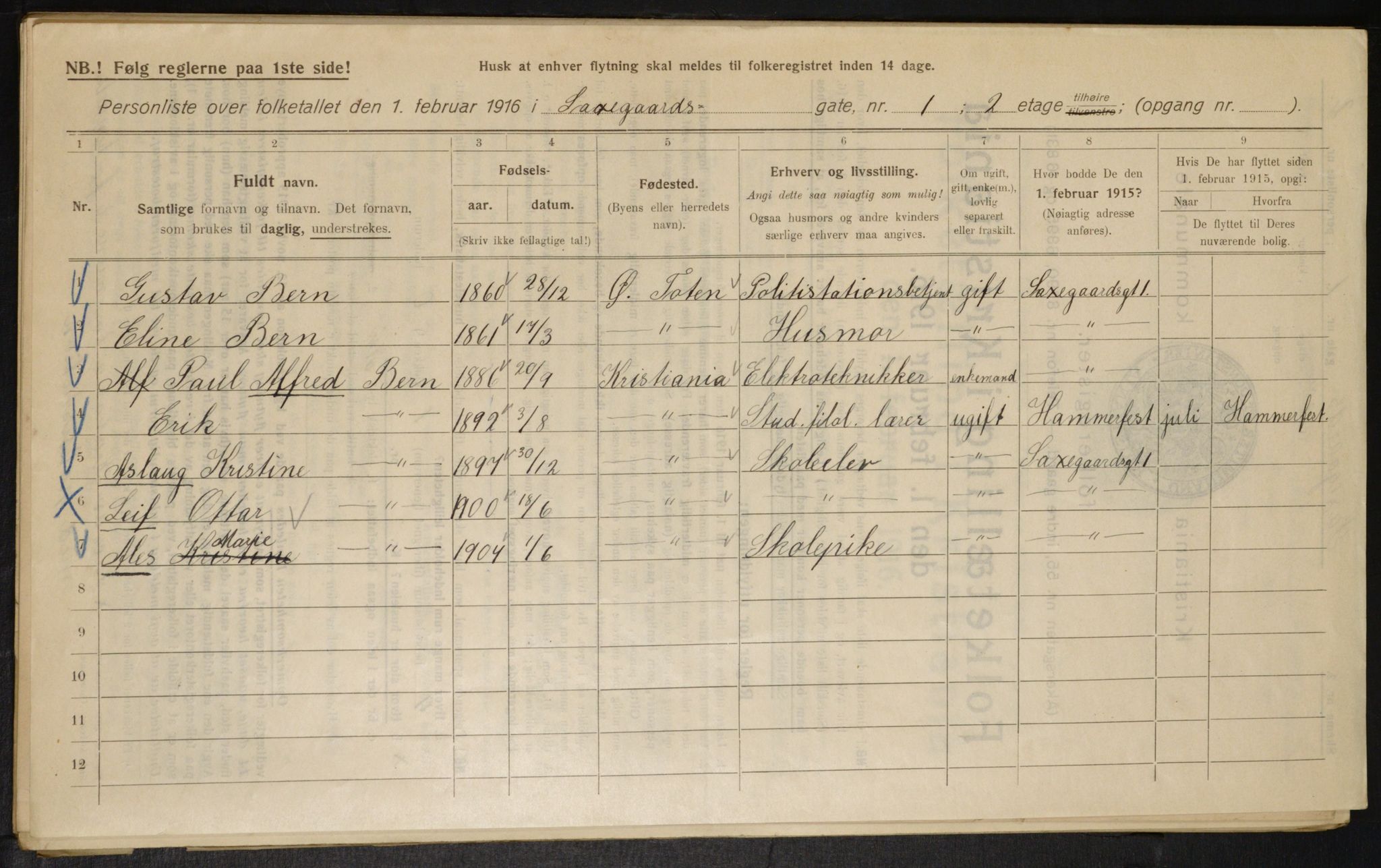 OBA, Municipal Census 1916 for Kristiania, 1916, p. 91488