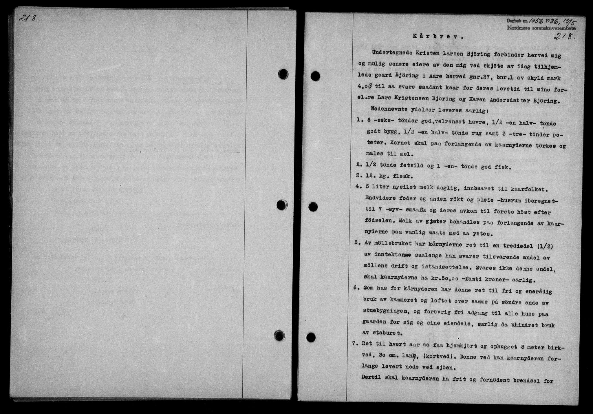 Nordmøre sorenskriveri, AV/SAT-A-4132/1/2/2Ca/L0088: Mortgage book no. 78, 1936-1936, Diary no: : 1056/1936