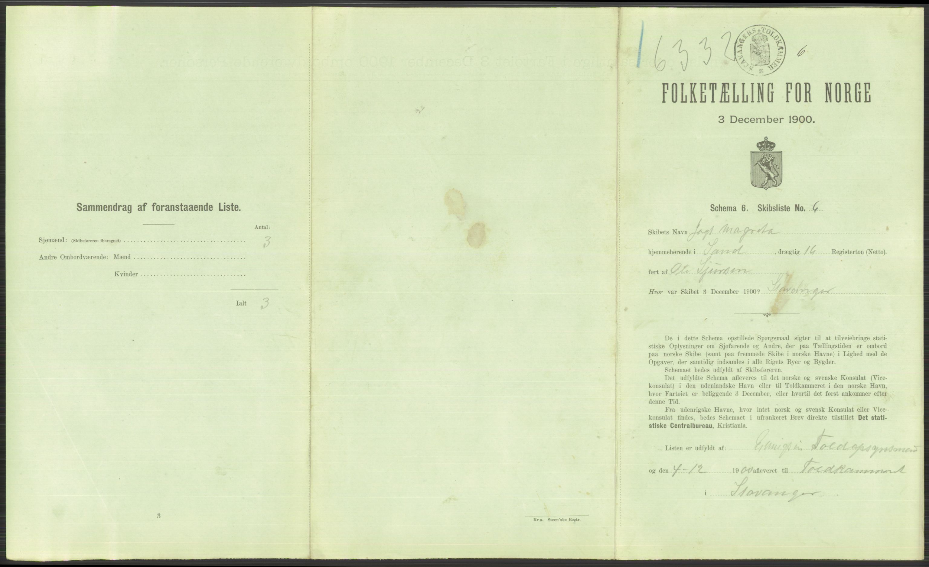 RA, 1900 Census - ship lists from ships in Norwegian harbours, harbours abroad and at sea, 1900, p. 907