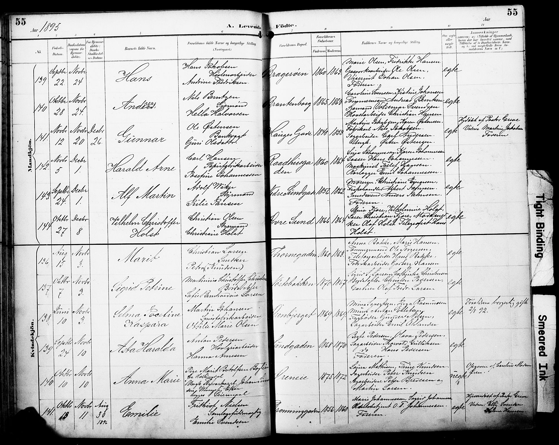 Bragernes kirkebøker, AV/SAKO-A-6/F/Fb/L0008: Parish register (official) no. II 8, 1894-1902, p. 55