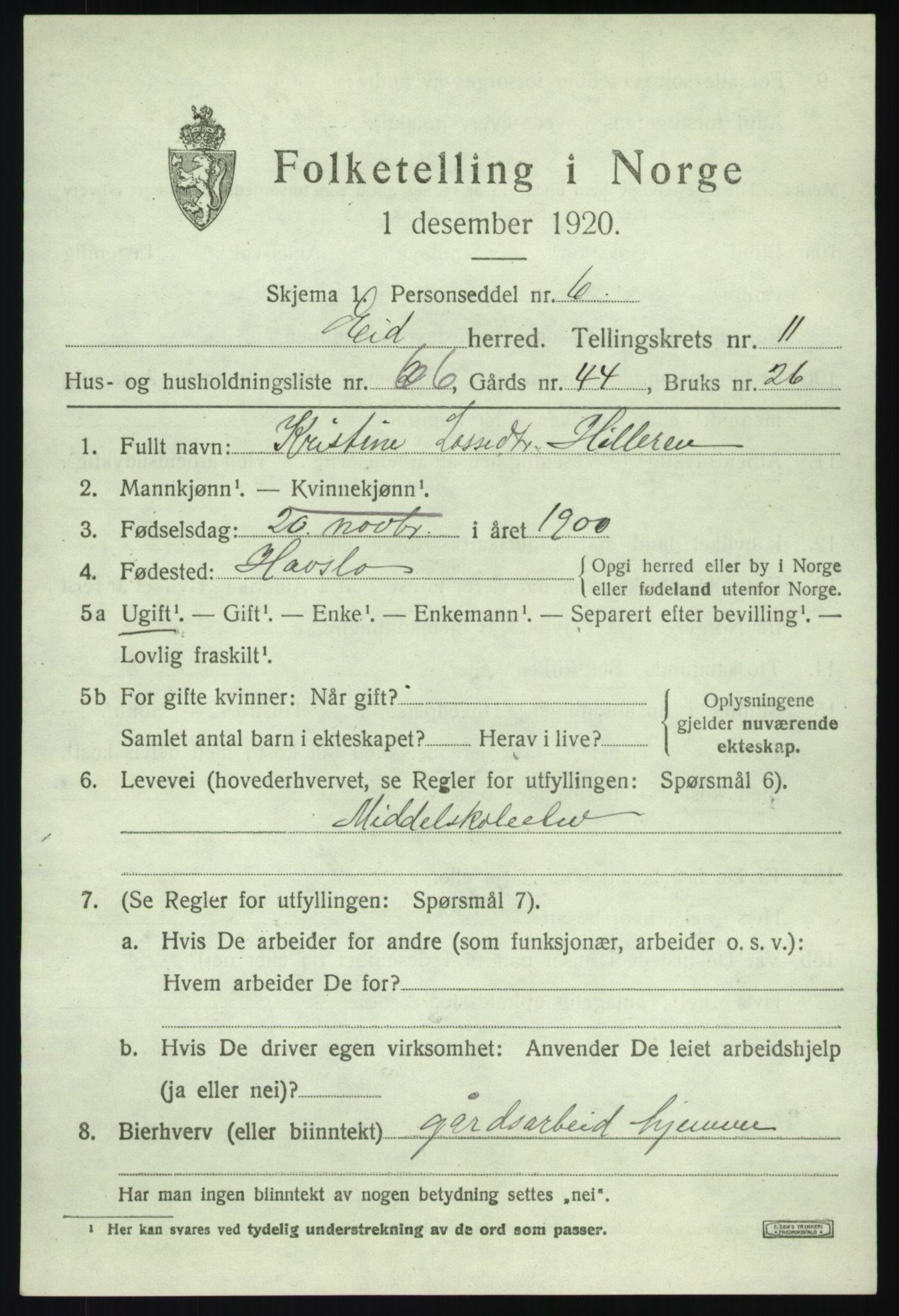 SAB, 1920 census for Eid, 1920, p. 6870