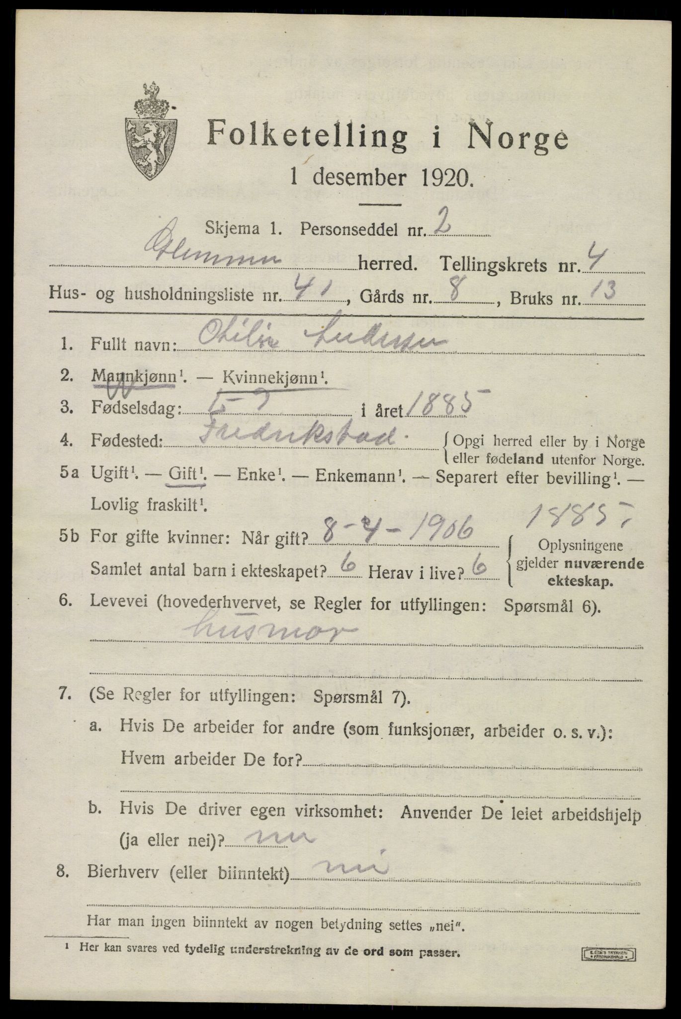 SAO, 1920 census for Glemmen, 1920, p. 11179