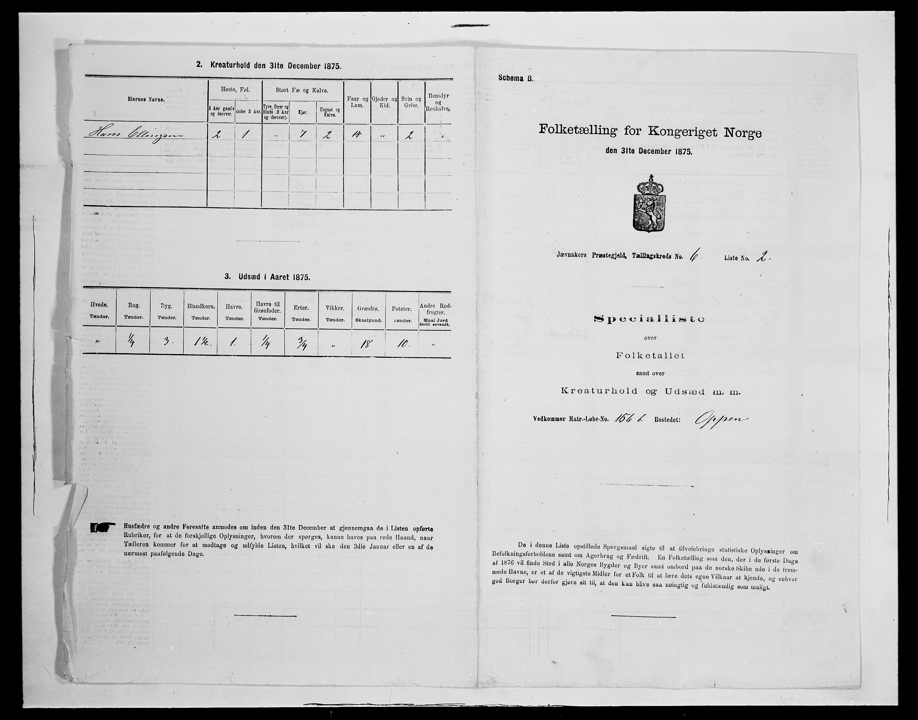 SAH, 1875 census for 0532P Jevnaker, 1875, p. 1023