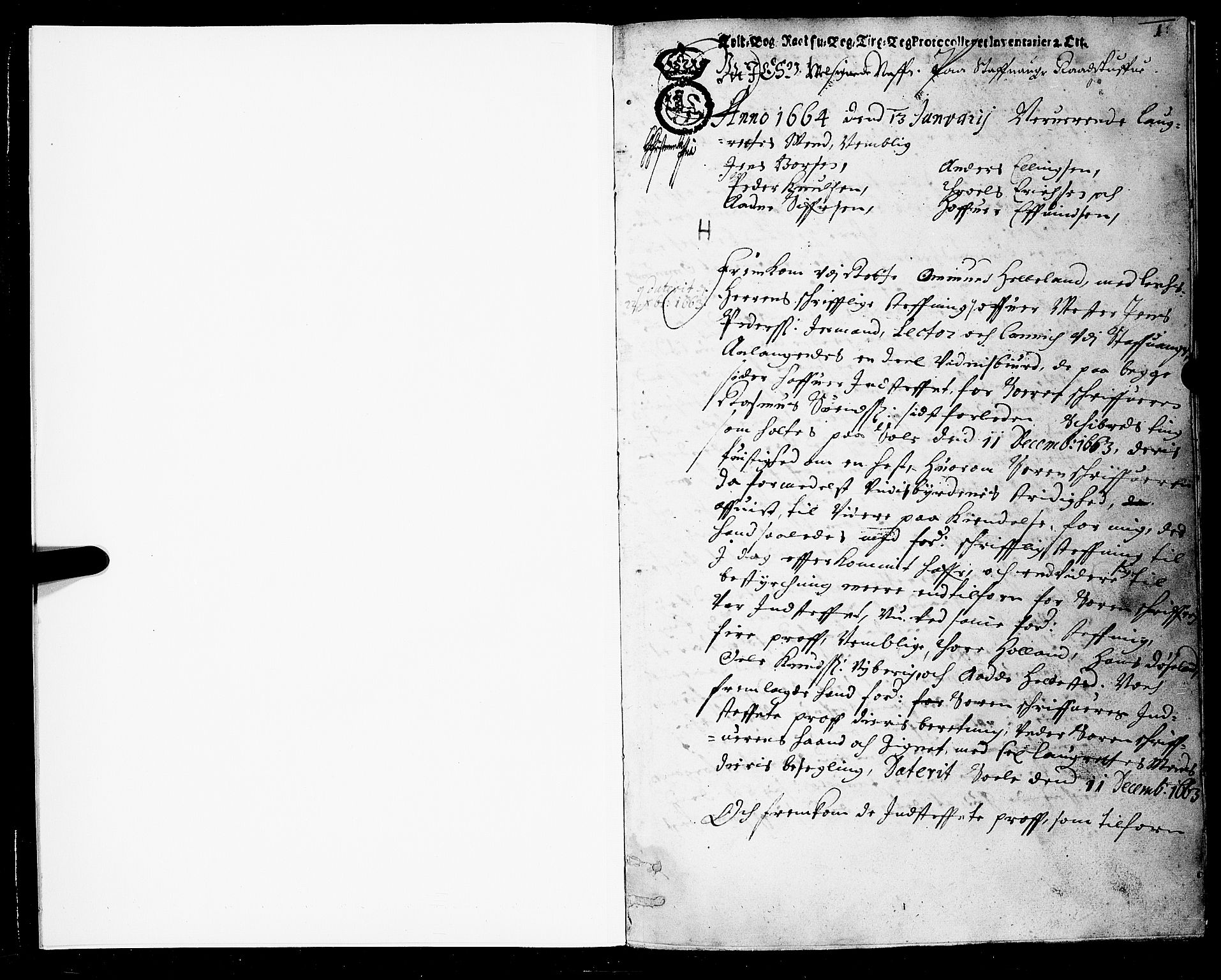 Stavanger lagting, AV/SAST-A-101420/Oa/L0008: Tingbok, 1664-1668, p. 0b-1a