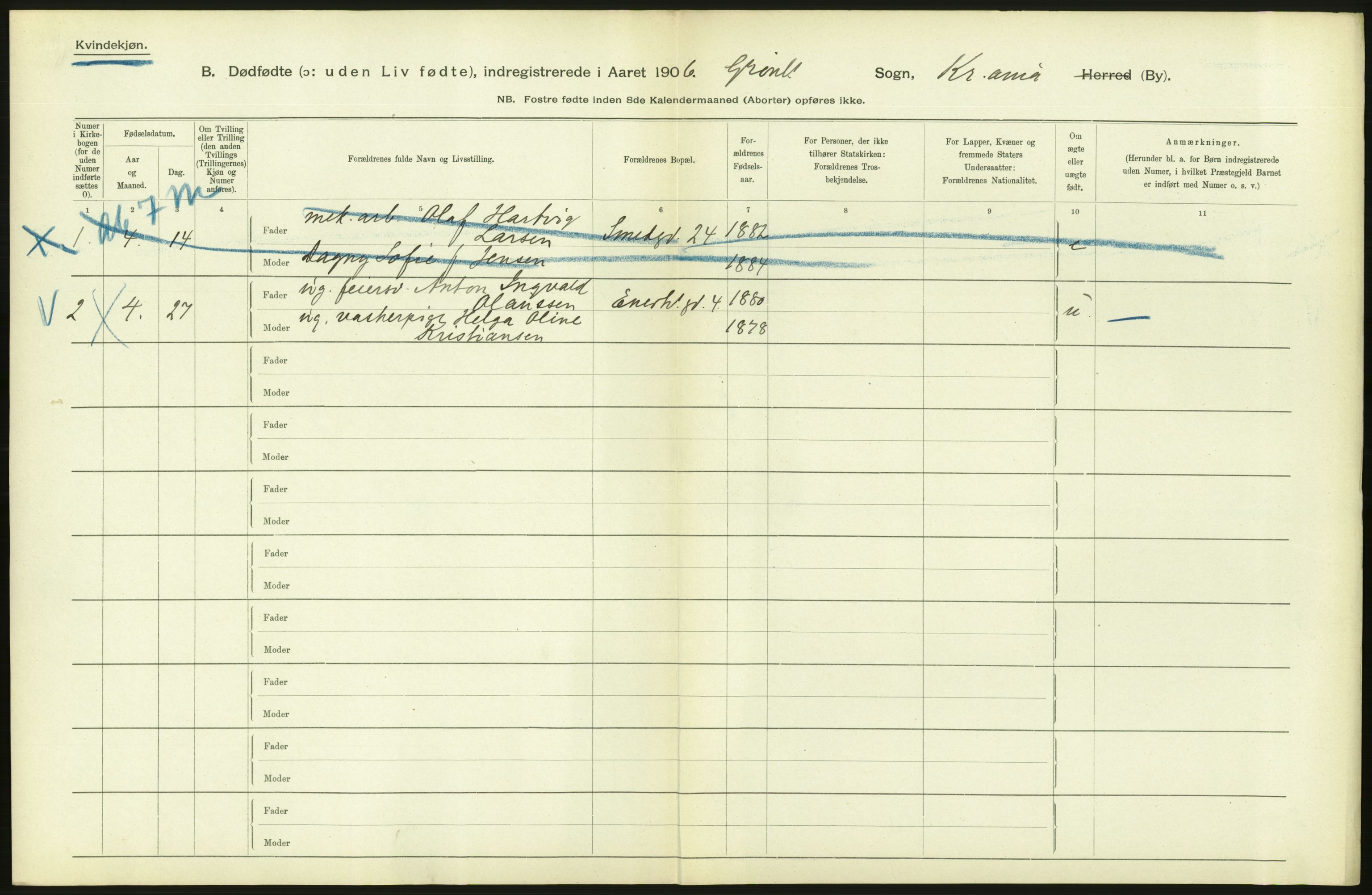 Statistisk sentralbyrå, Sosiodemografiske emner, Befolkning, RA/S-2228/D/Df/Dfa/Dfad/L0010: Kristiania: Døde, dødfødte, 1906, p. 40