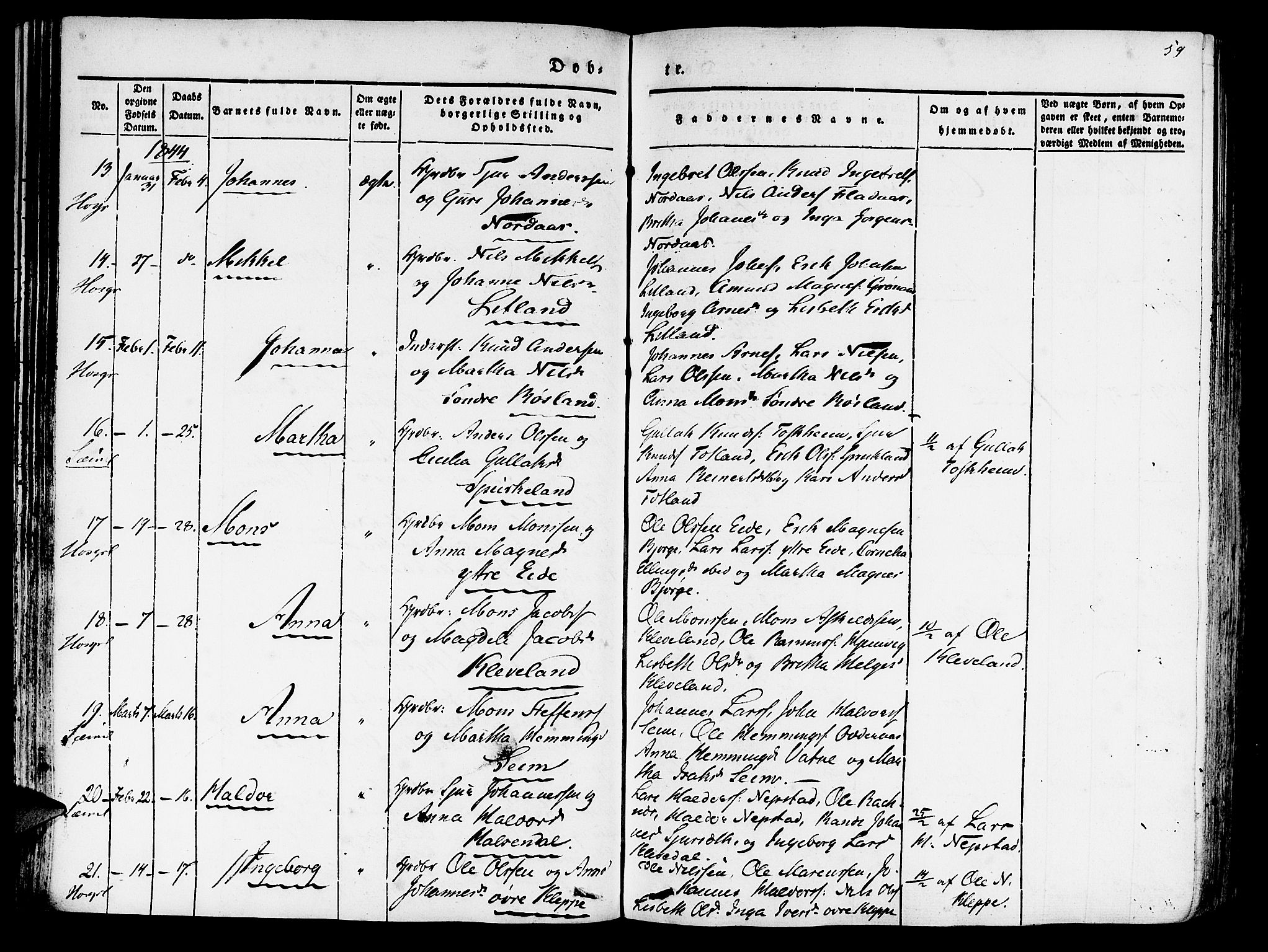 Hosanger sokneprestembete, AV/SAB-A-75801/H/Haa: Parish register (official) no. A 7, 1835-1848, p. 59