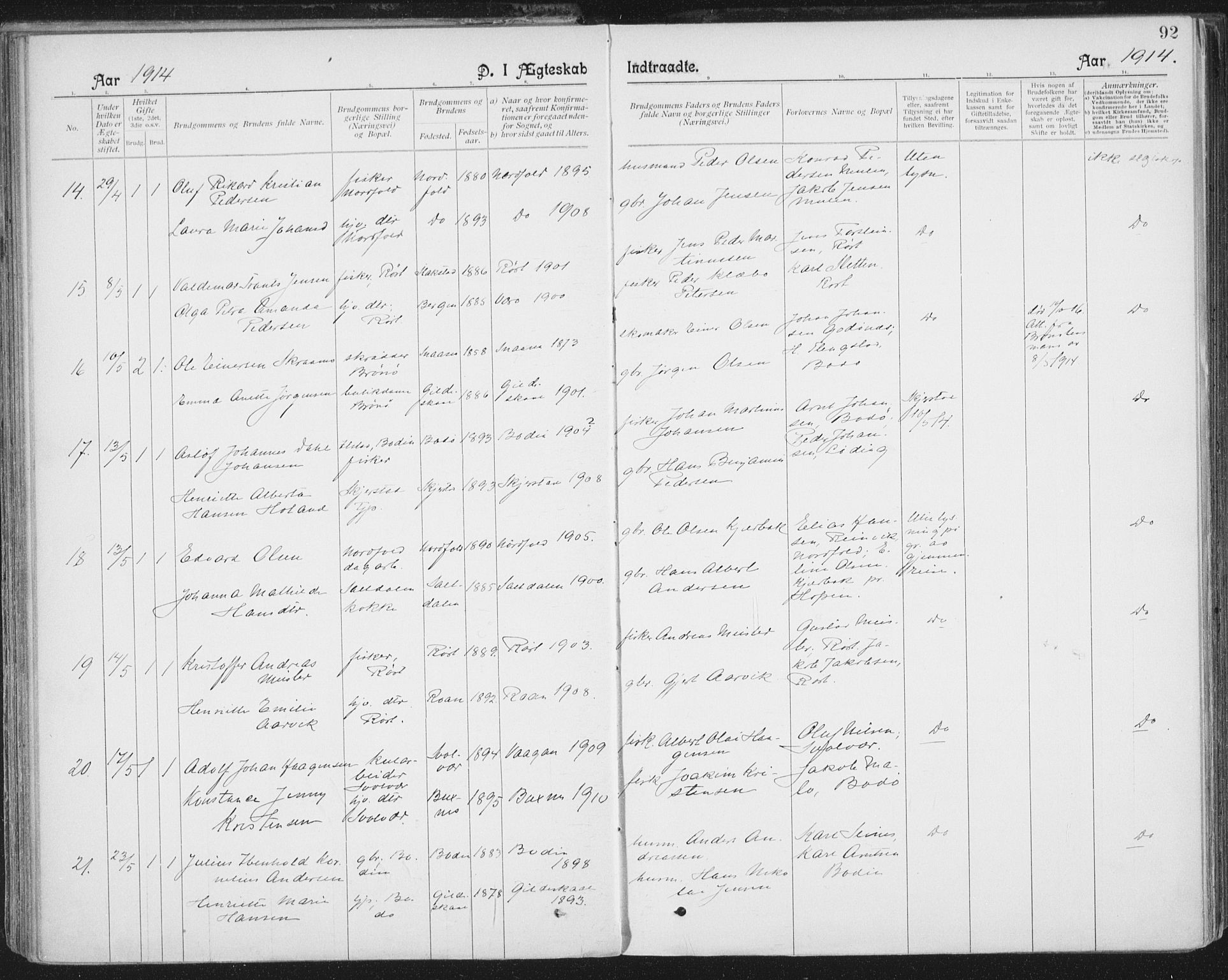 Ministerialprotokoller, klokkerbøker og fødselsregistre - Nordland, AV/SAT-A-1459/801/L0012: Parish register (official) no. 801A12, 1900-1916, p. 92