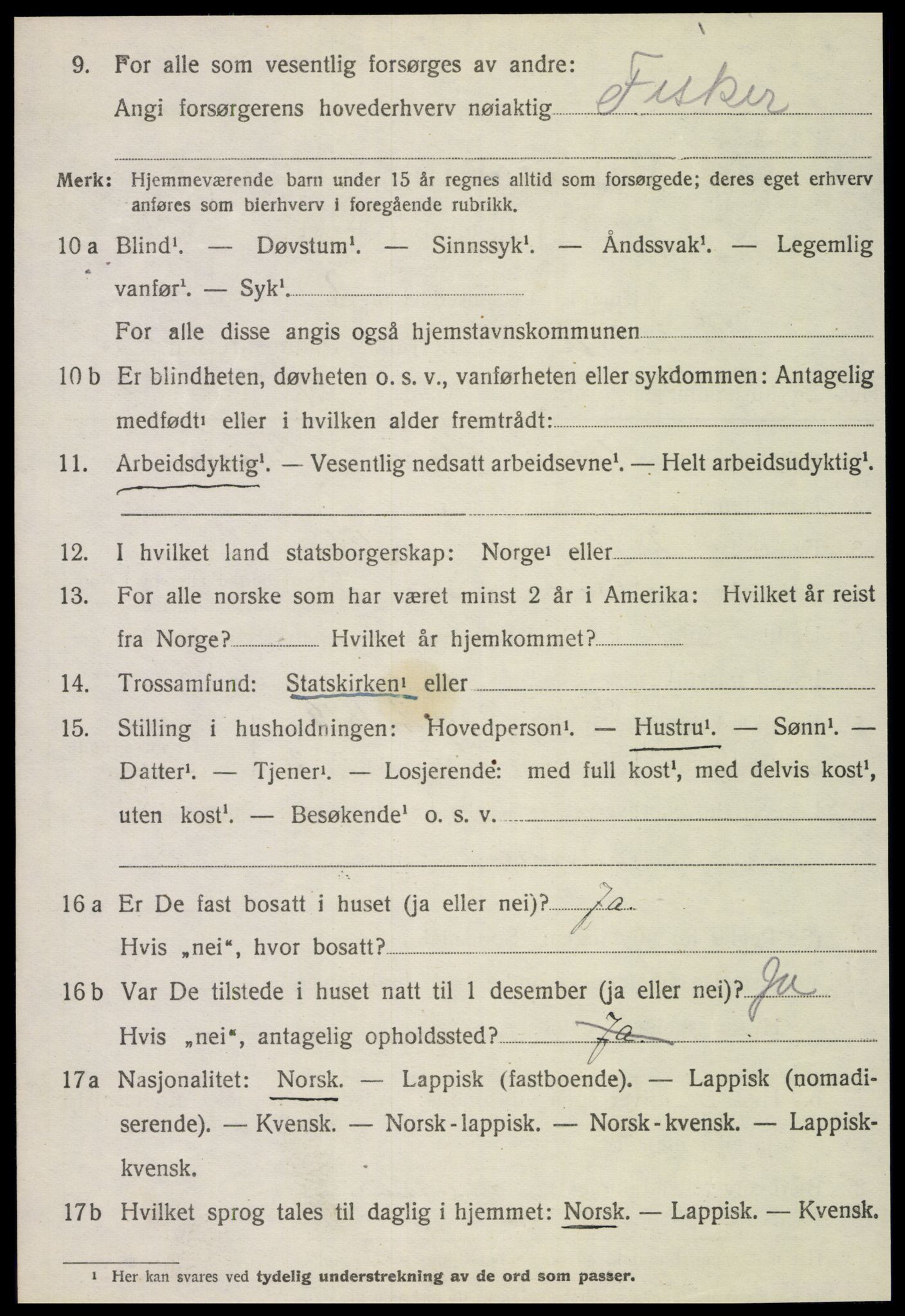 SAT, 1920 census for Flatanger, 1920, p. 3219