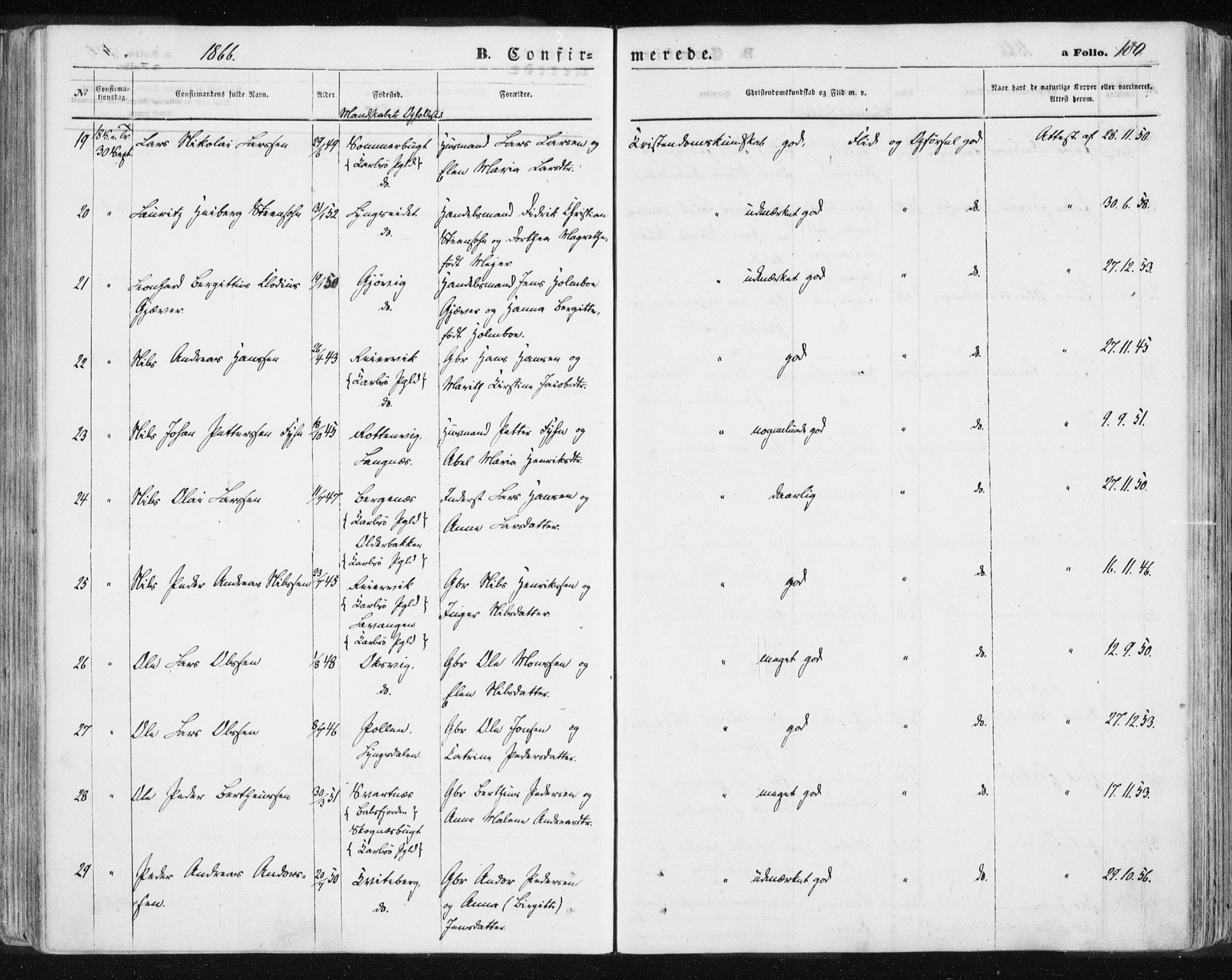 Lyngen sokneprestembete, AV/SATØ-S-1289/H/He/Hea/L0005kirke: Parish register (official) no. 5, 1859-1869, p. 180