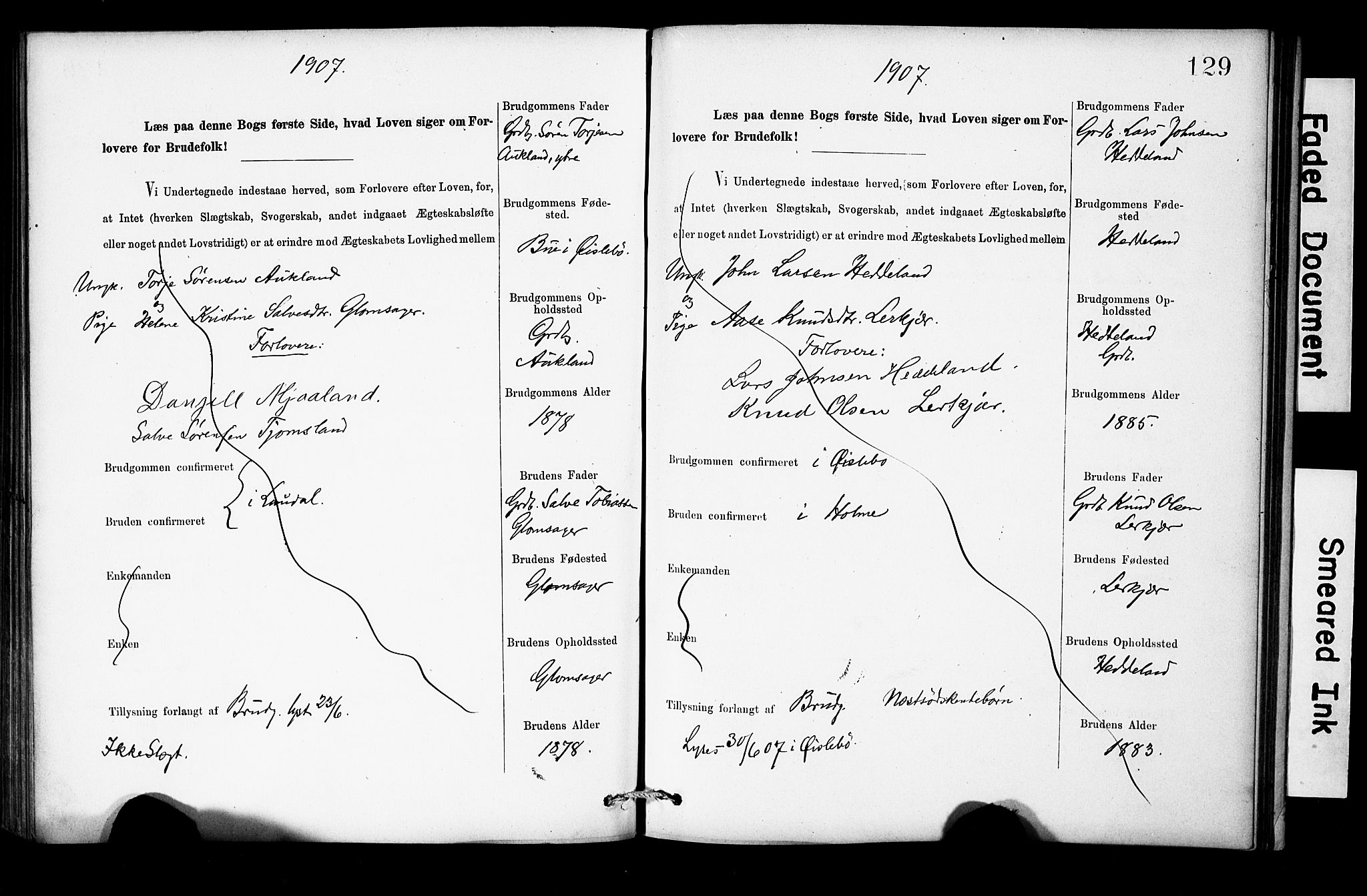 Holum sokneprestkontor, AV/SAK-1111-0022/F/Fe/L0004: Banns register no. II 5 4, 1890-1914, p. 129