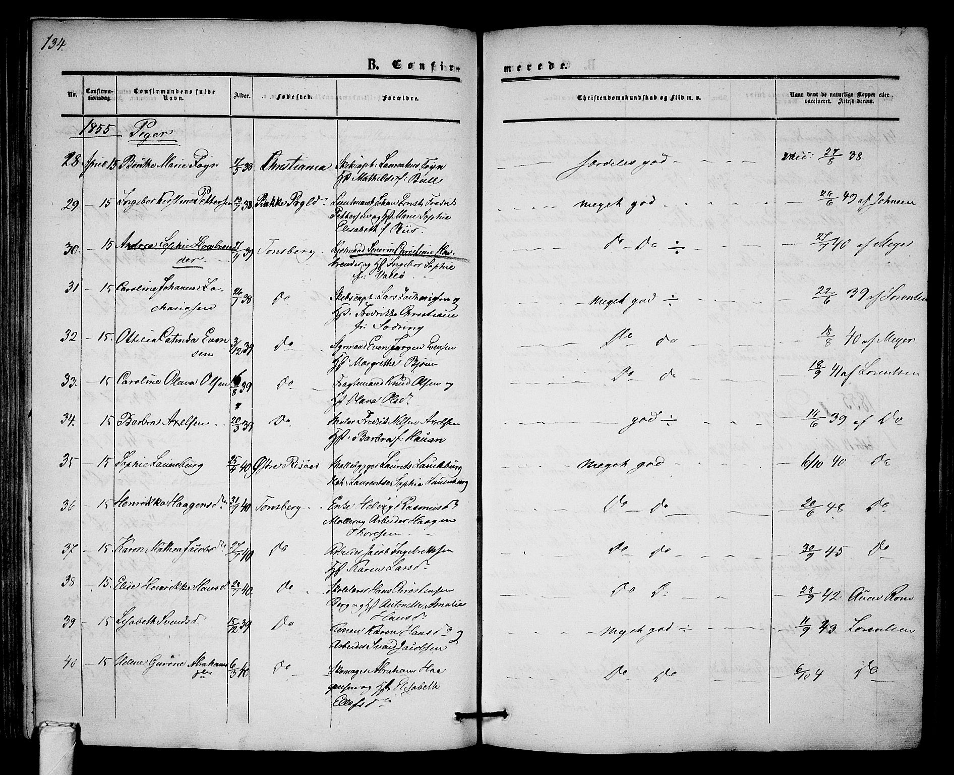 Tønsberg kirkebøker, SAKO/A-330/G/Ga/L0003: Parish register (copy) no. 3, 1855-1864, p. 134