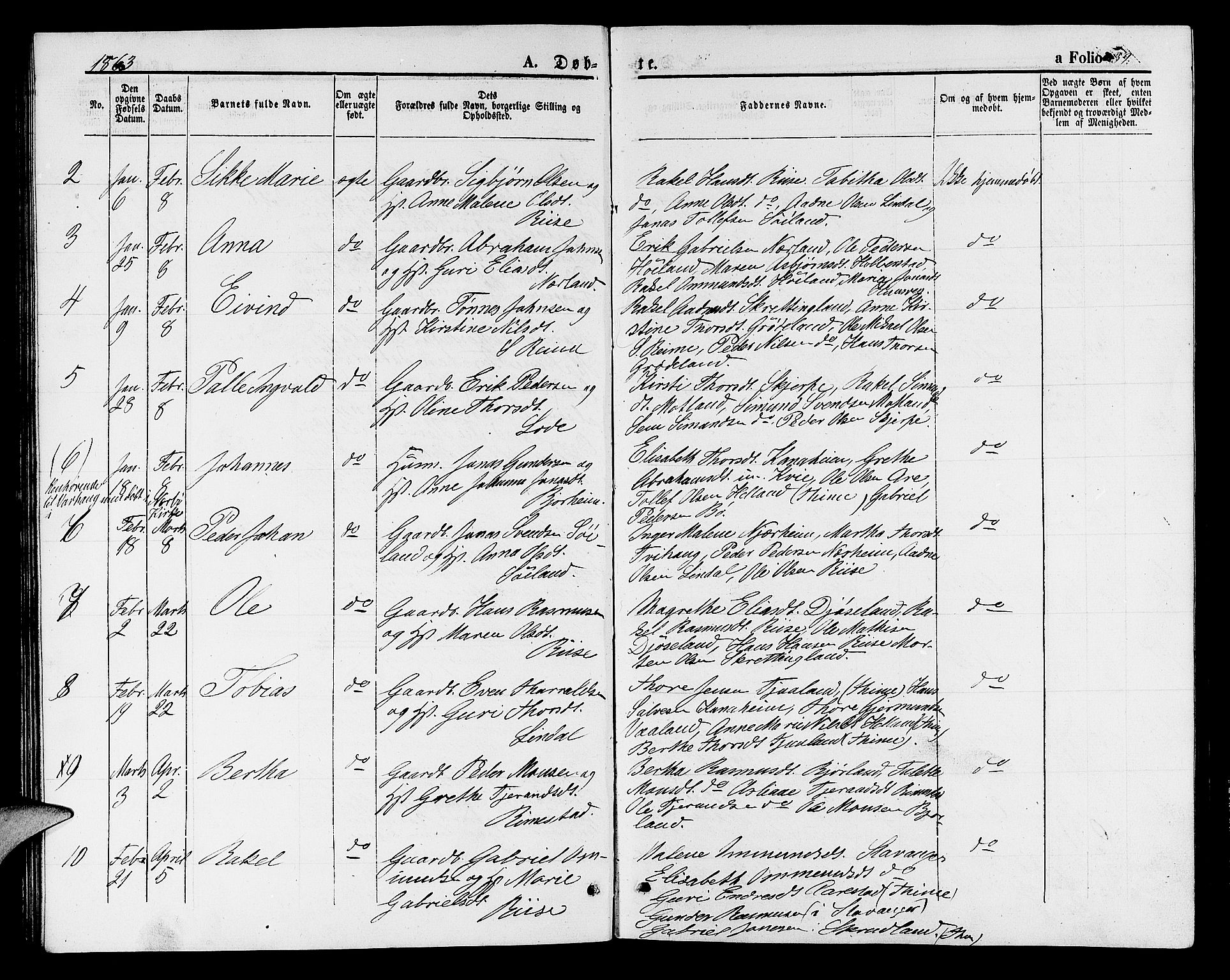 Hå sokneprestkontor, SAST/A-101801/001/30BB/L0001: Parish register (copy) no. B 1, 1854-1883, p. 39