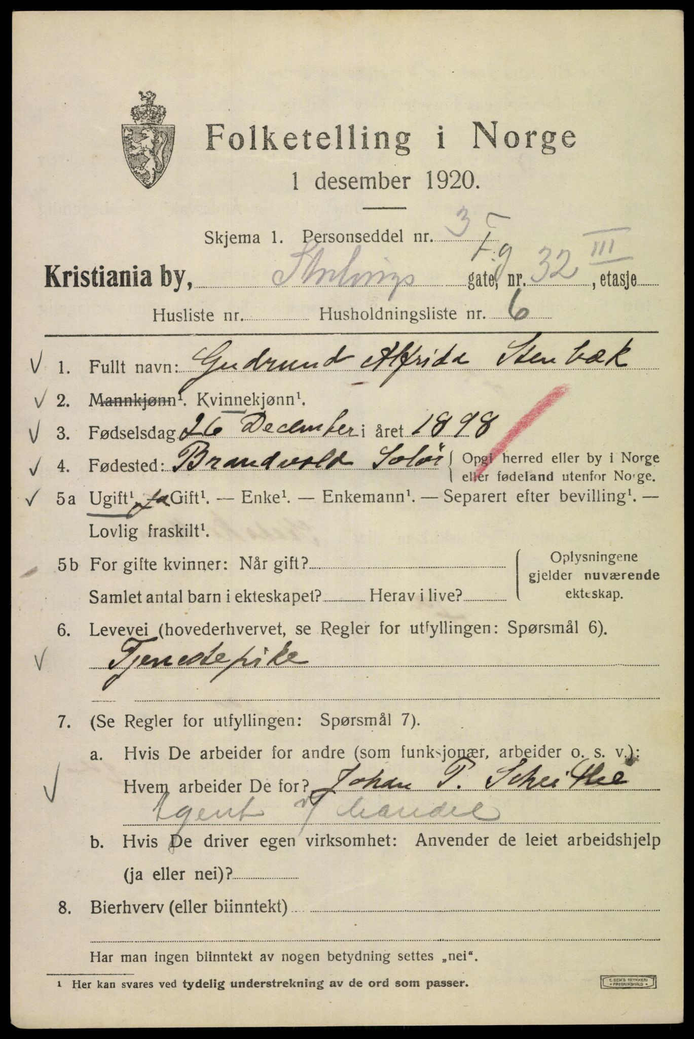 SAO, 1920 census for Kristiania, 1920, p. 550809