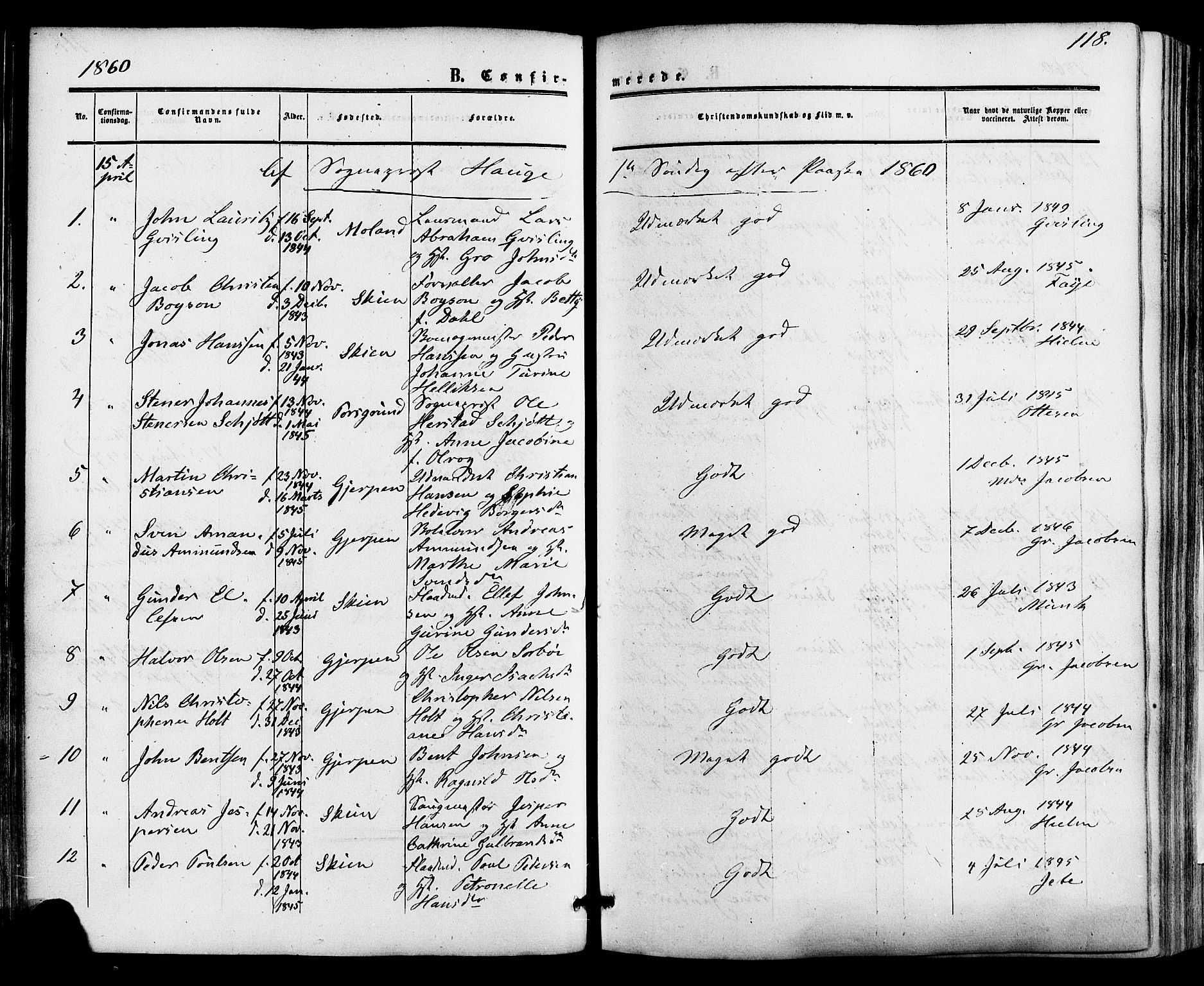 Skien kirkebøker, SAKO/A-302/F/Fa/L0007: Parish register (official) no. 7, 1856-1865, p. 118