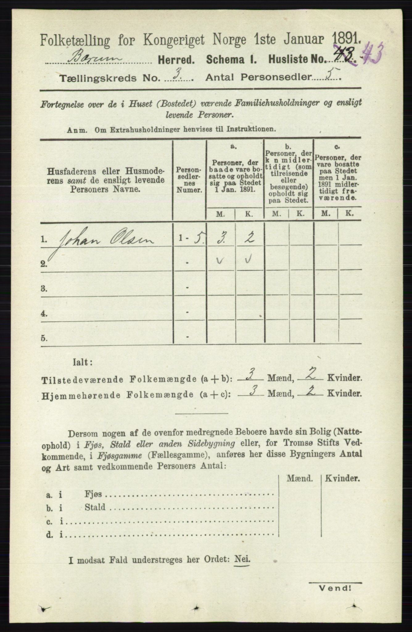 RA, 1891 census for 0219 Bærum, 1891, p. 1945