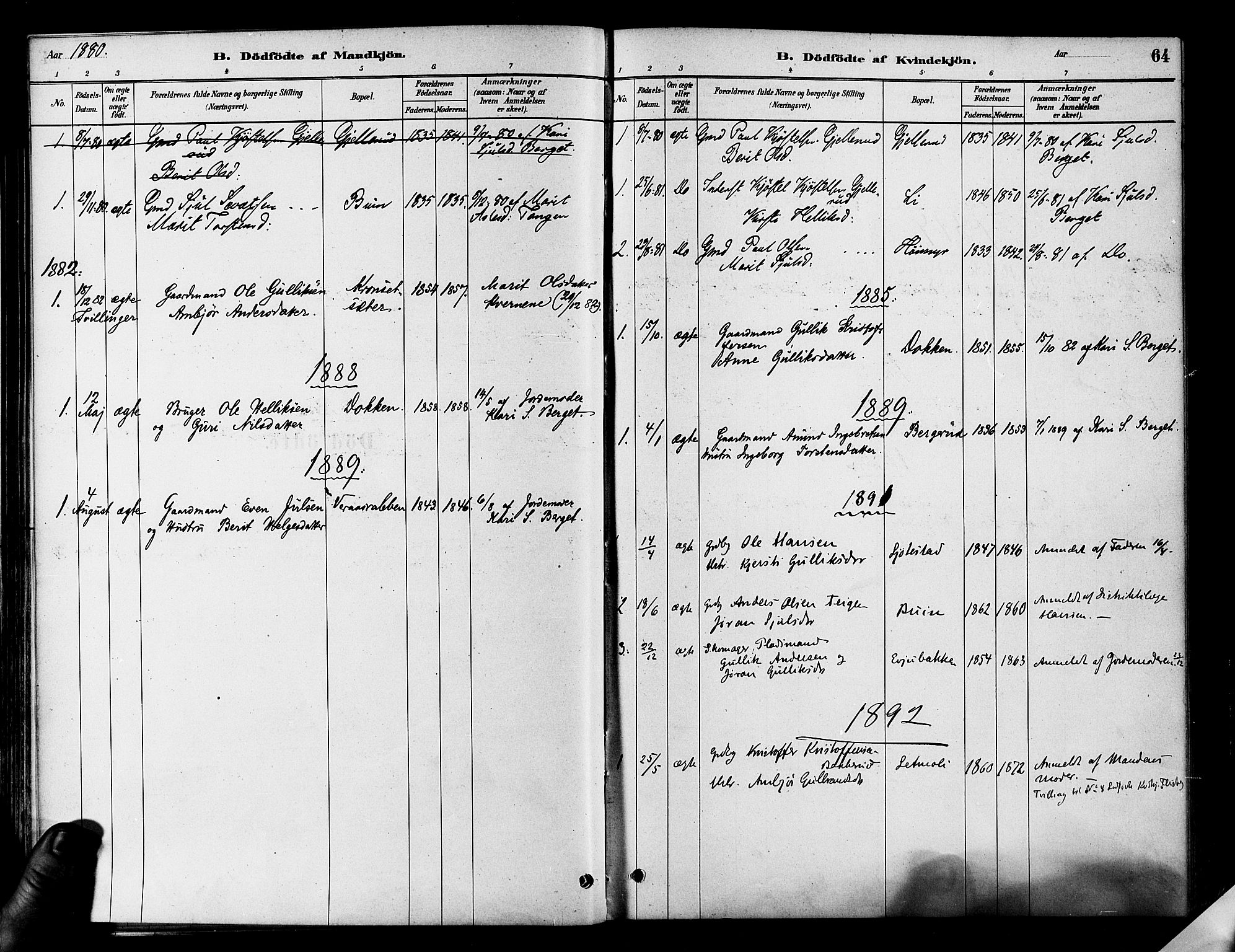 Flesberg kirkebøker, SAKO/A-18/F/Fa/L0008: Parish register (official) no. I 8, 1879-1899, p. 64