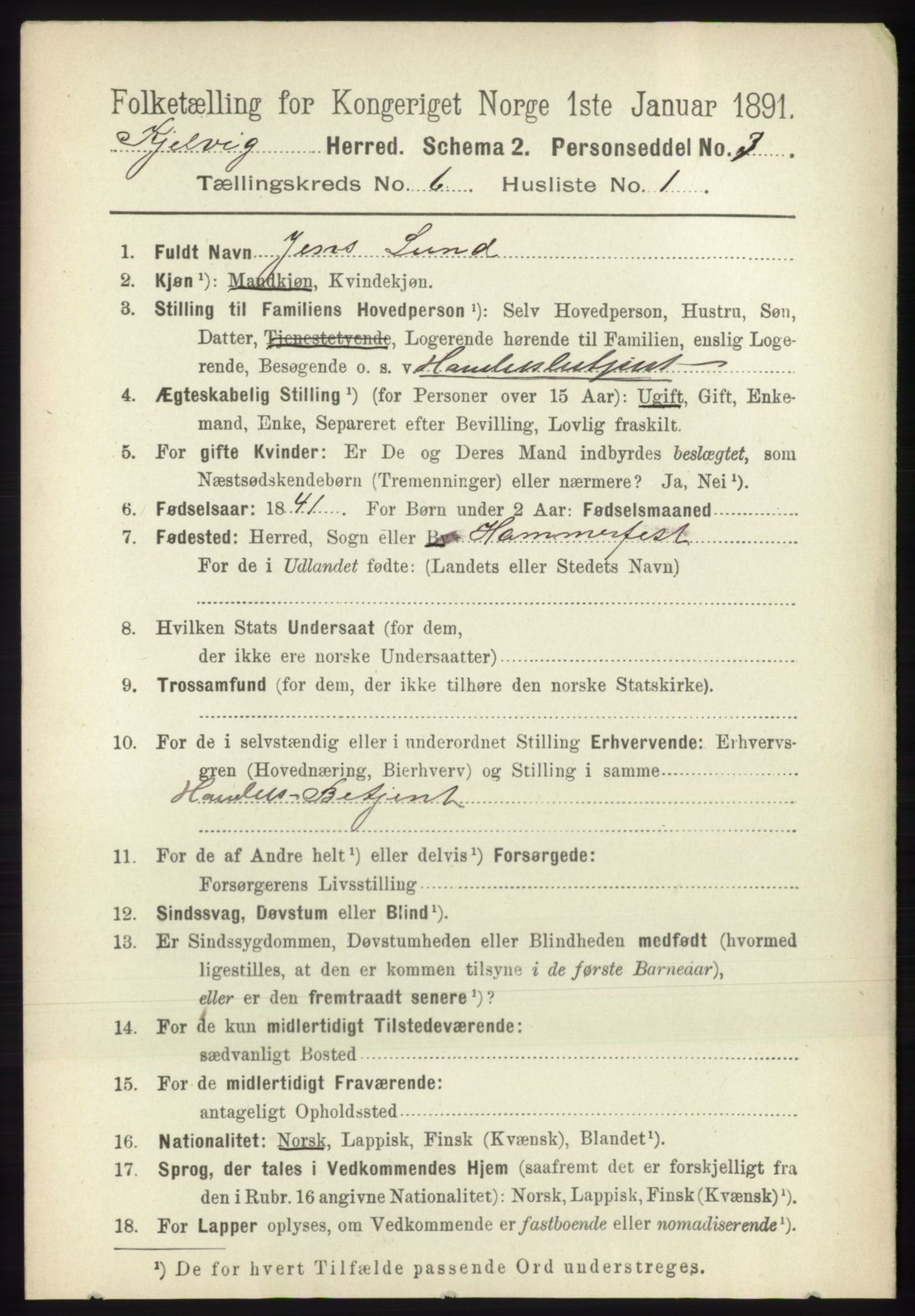 RA, 1891 census for 2019 Kjelvik, 1891, p. 630