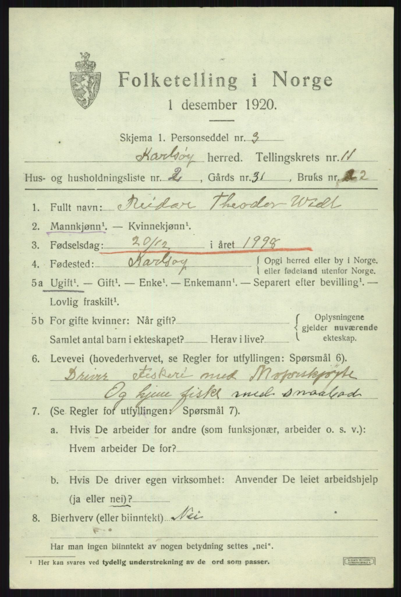 SATØ, 1920 census for Karlsøy, 1920, p. 4000