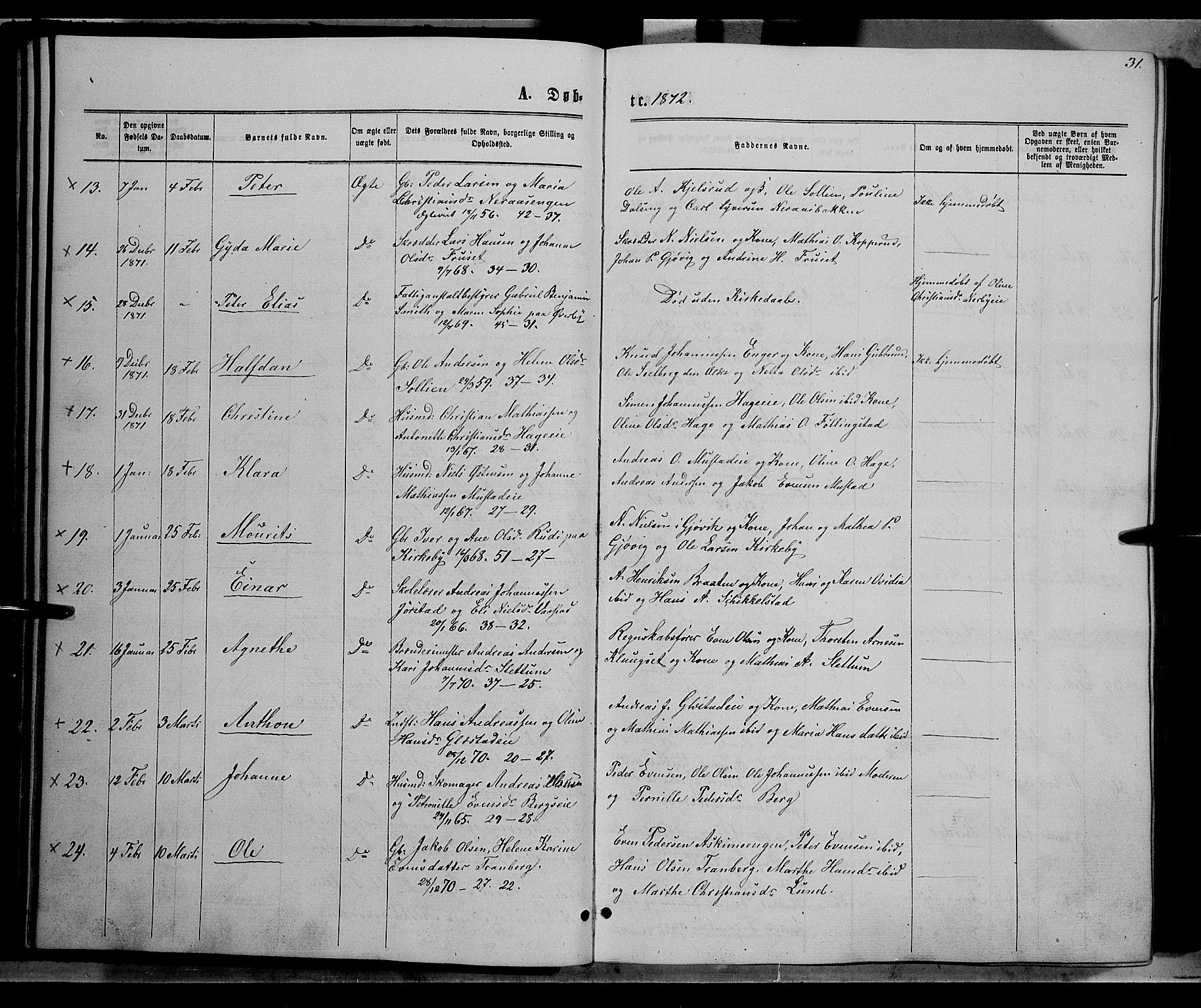Vardal prestekontor, SAH/PREST-100/H/Ha/Hab/L0006: Parish register (copy) no. 6, 1869-1881, p. 31