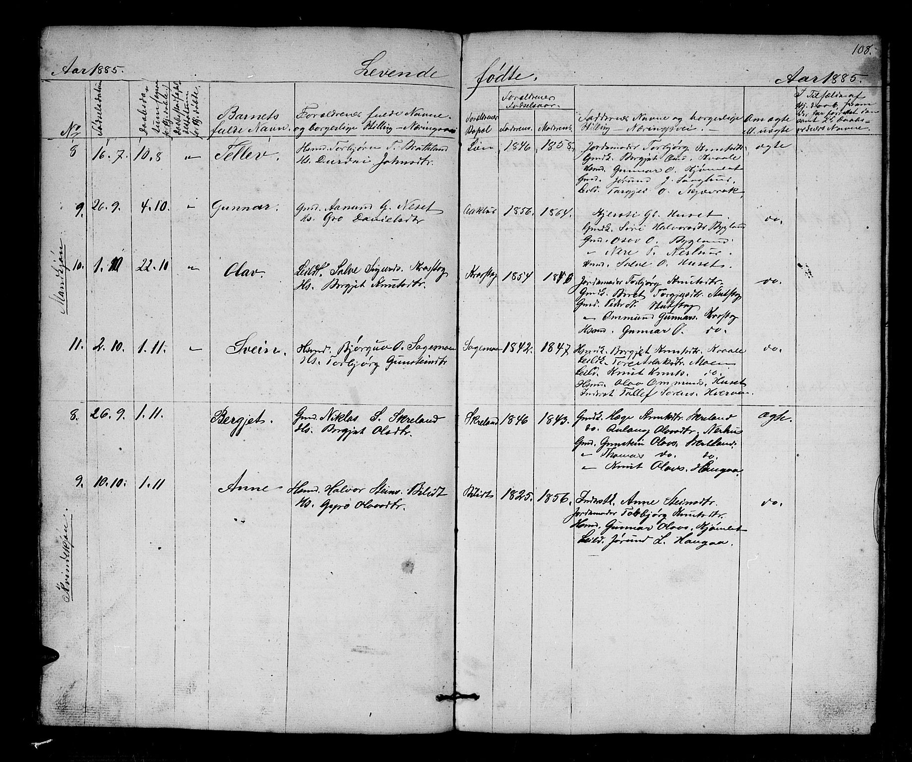 Bygland sokneprestkontor, AV/SAK-1111-0006/F/Fb/Fbb/L0002: Parish register (copy) no. B 2, 1848-1886, p. 108